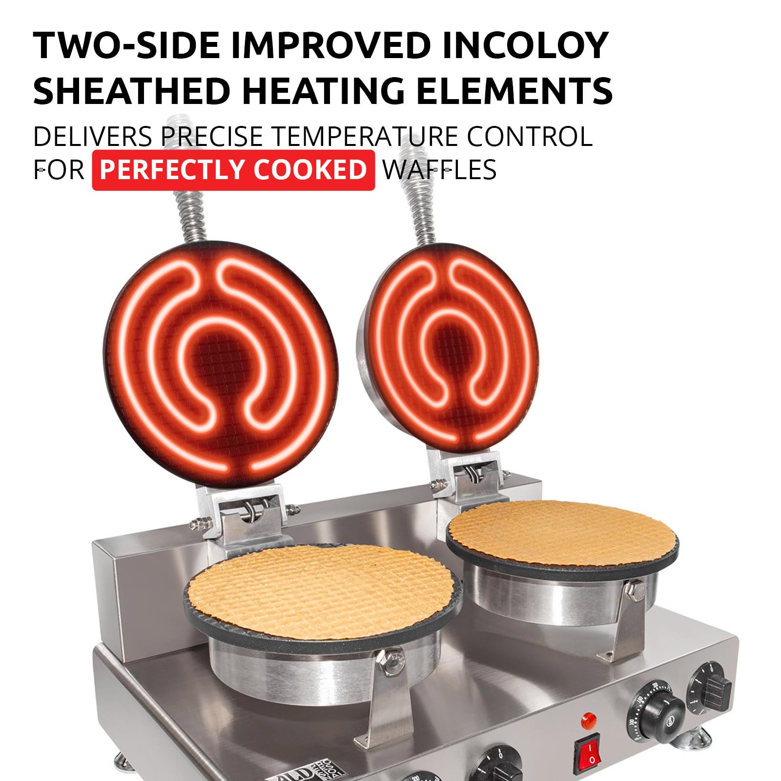 ALDKitchen Stainless Steel Waffle Cone Maker - 2 Head Electric Ice Cream Cone Maker for Homemade Waffle Cones | Perfect for Parties, Dessert Shops & Home Baking