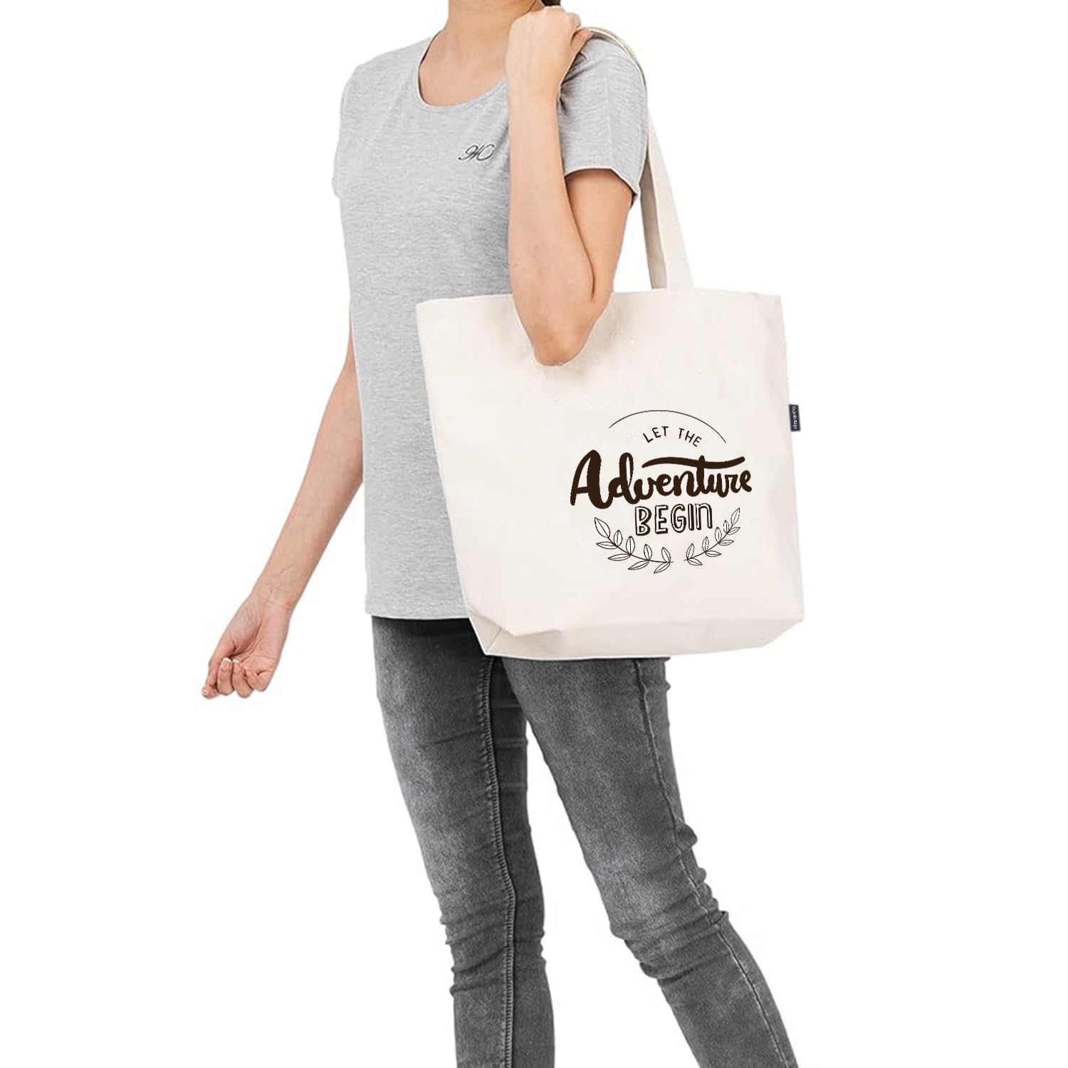 Gujvilla Large Canvas Tote Bag for Women - Heavy Duty Zippered Collage School & Beach Bag - Reusable Multi-Purpose Tote for Gym, Party, Travel & Grocery Shopping - Perfect for Work, College & Everyday Use