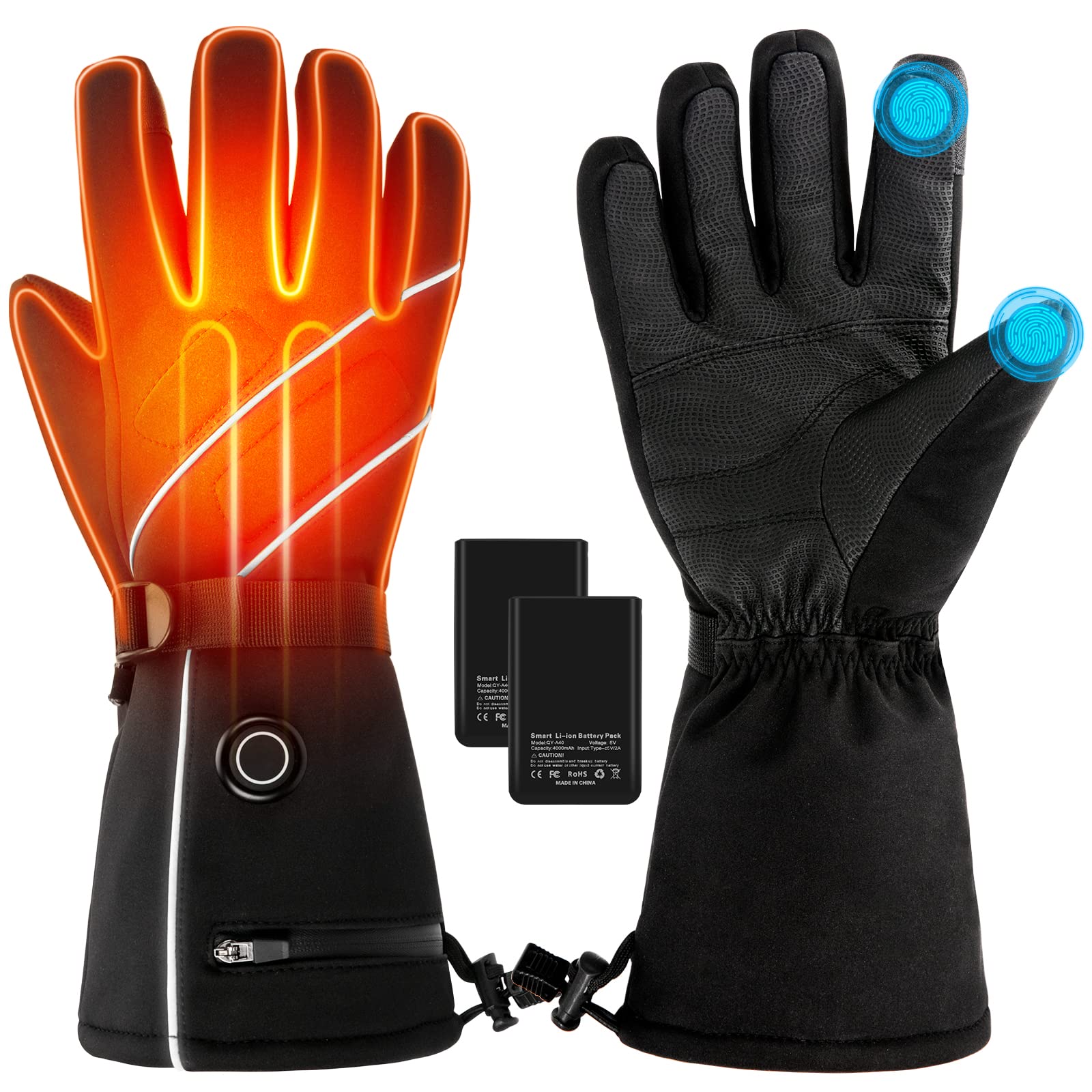 Rechargeable 4000mAh Heated Gloves for Women & Men - Waterproof Electric Winter Gloves with Touchscreen for Skiing, Work & Outdoor Activities
