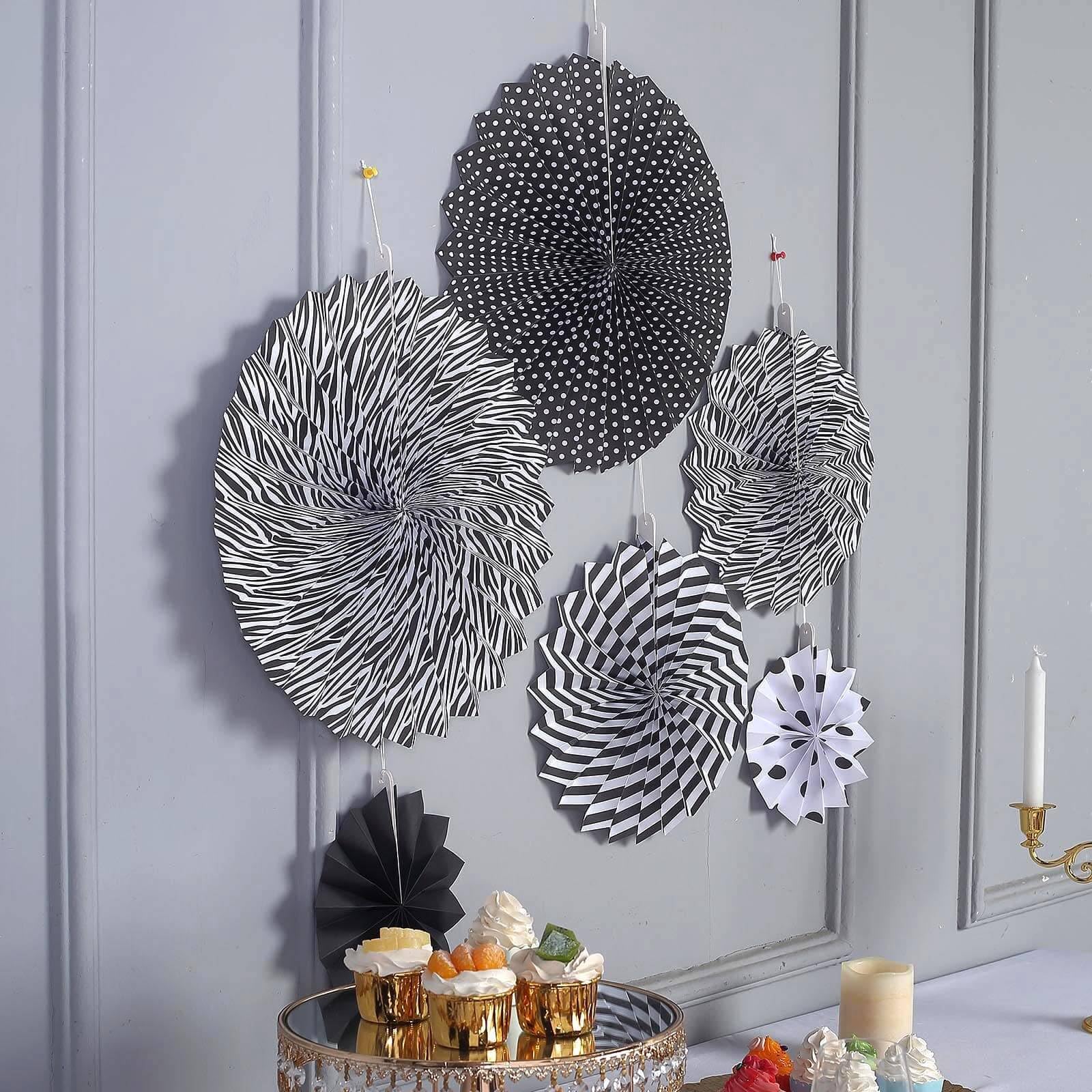 Efavormart 6-Pack Black & White Paper Fan Decorations - 8