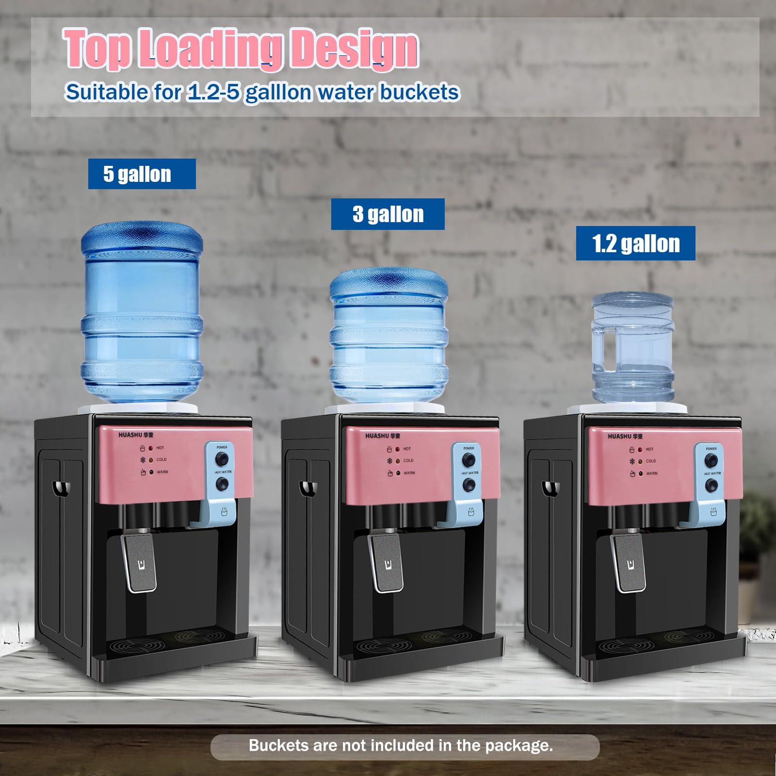 Mini Water Cooler Dispenser - Countertop Top Loading 1 to 5 Gallon Bottle Water Dispenser with 3 Temperature Settings (Hot, Normal, Ice Water 46-59℉) - Perfect for Home, Office, or Dorm Room Hydration