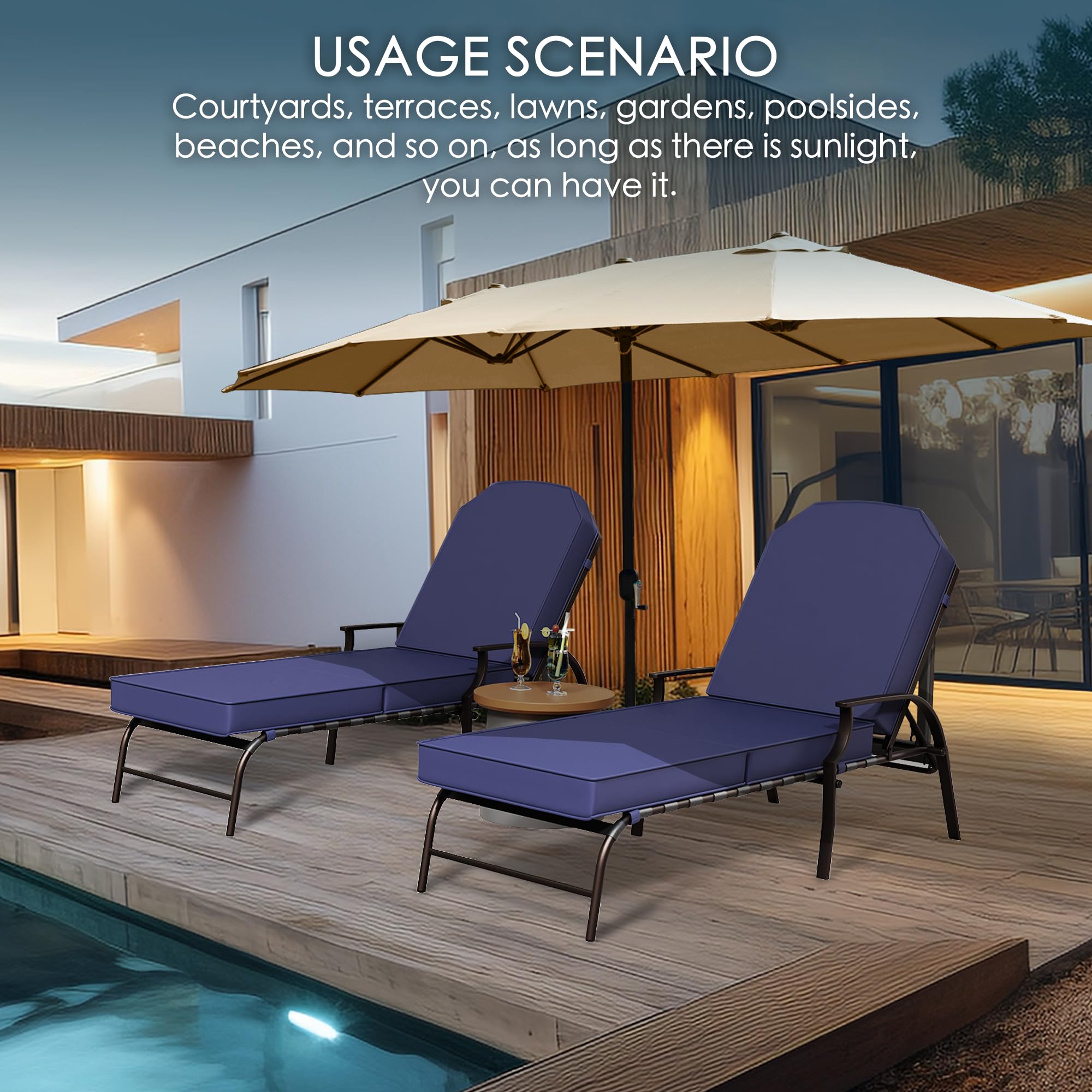 Kozyard Maya Chaise Lounge - Outdoor Patio Recliner Chair with Adjustable Backrest, Water-Resistant Navy Blue Fabric, Comfortable Patio Lounge Chair for Poolside, Garden, Deck & Backyard Relaxation