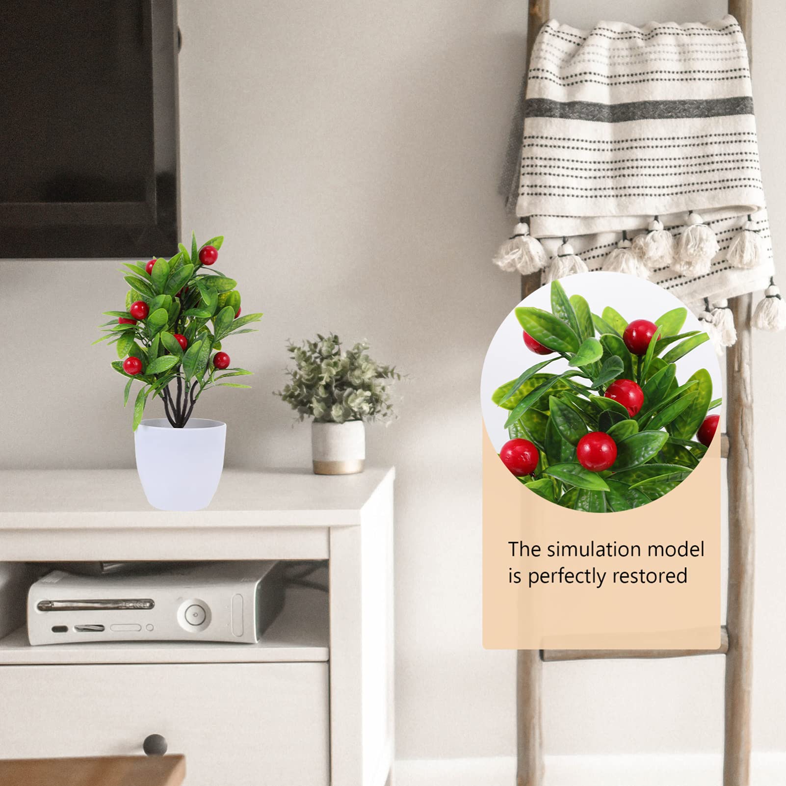 VOSAREA 2PCS Artificial Bonsai Tree - Mini Lifelike Lucky Tree with Red Fruits, Tabletop Decor for Home & Office, Feng Shui Greenery Decoration for Desk, Shelf, Living Room, Bedroom