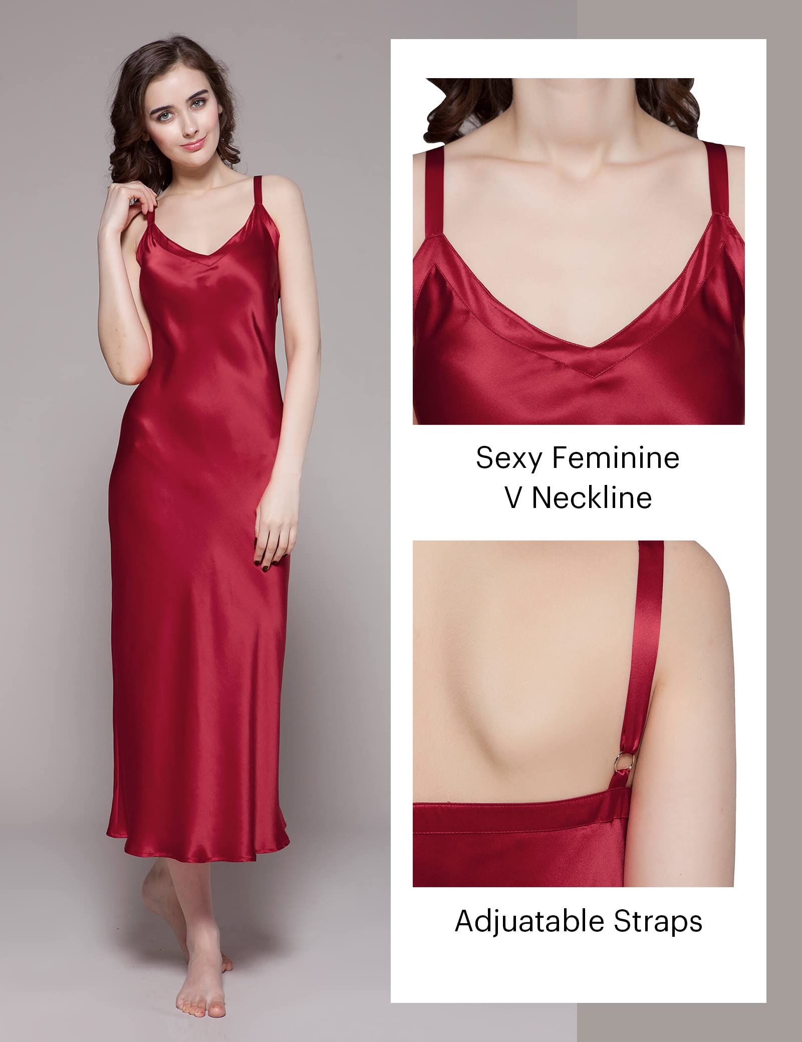 LilySilk 22 Momme 100% Pure Silk Nightgown for Women - Sleeveless V-Neck Cami Sleep Dress with Spaghetti Straps | Luxurious Long Nightwear for Comfortable Sleep & Relaxation at Home