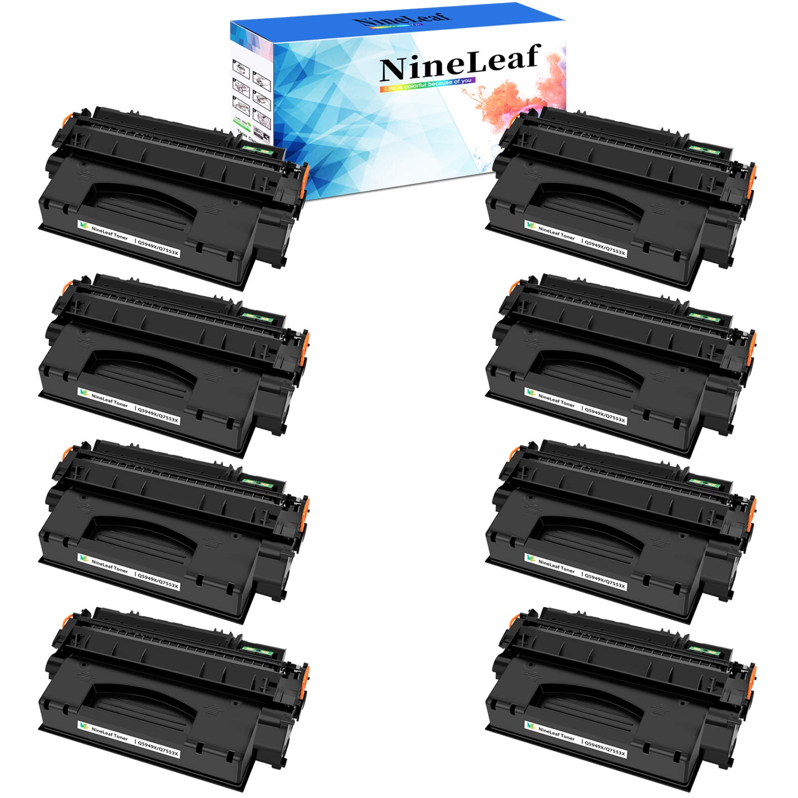 NineLeaf High-Yield Black Toner Cartridge (8-Pack) - Compatible with HP LaserJet P2015, P2015dn, P2015X, M2727, M2727nf, M2727nfs Printers - Replacement for HP 53X/Q7553X - Perfect for Office & Home Printing Needs