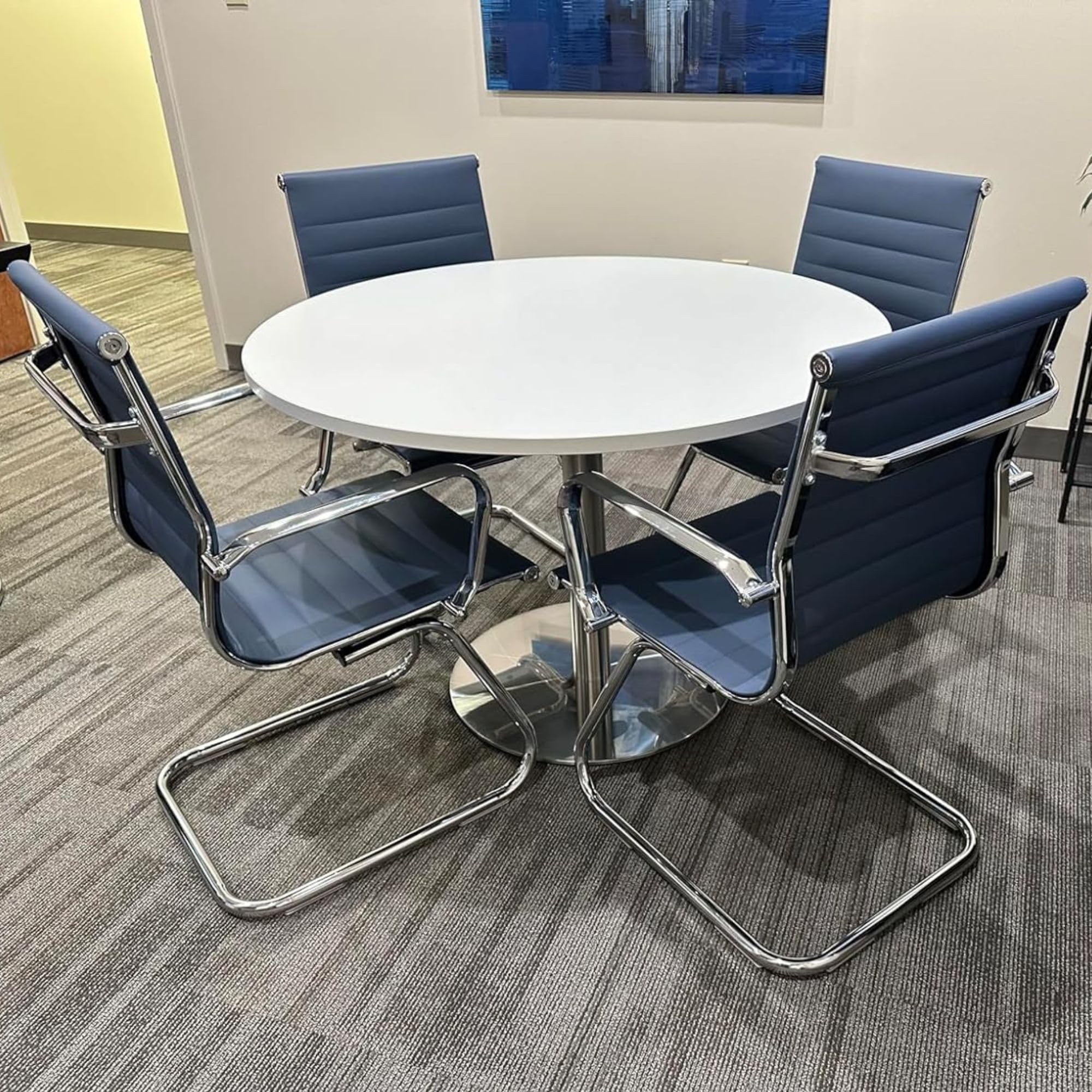 Wahson Office Guest Chairs - 4 Pack Navy Blue Leather Reception Chairs with Sled Base, Mid Back Conference Chairs for Waiting Room, Meeting, Lobby & Restroom - Perfect for Corporate Offices, Hotels, and Healthcare Facilities