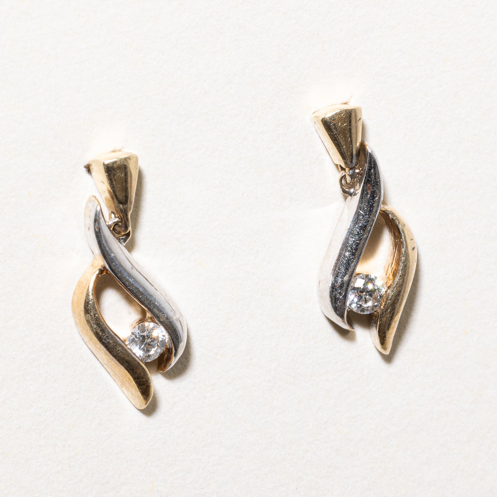 10K Two Tone Gold Diamond Dangle Earrings - 0.12ctw Stud Earrings for Women | Elegant Wedding, Party & Everyday Jewelry Gift