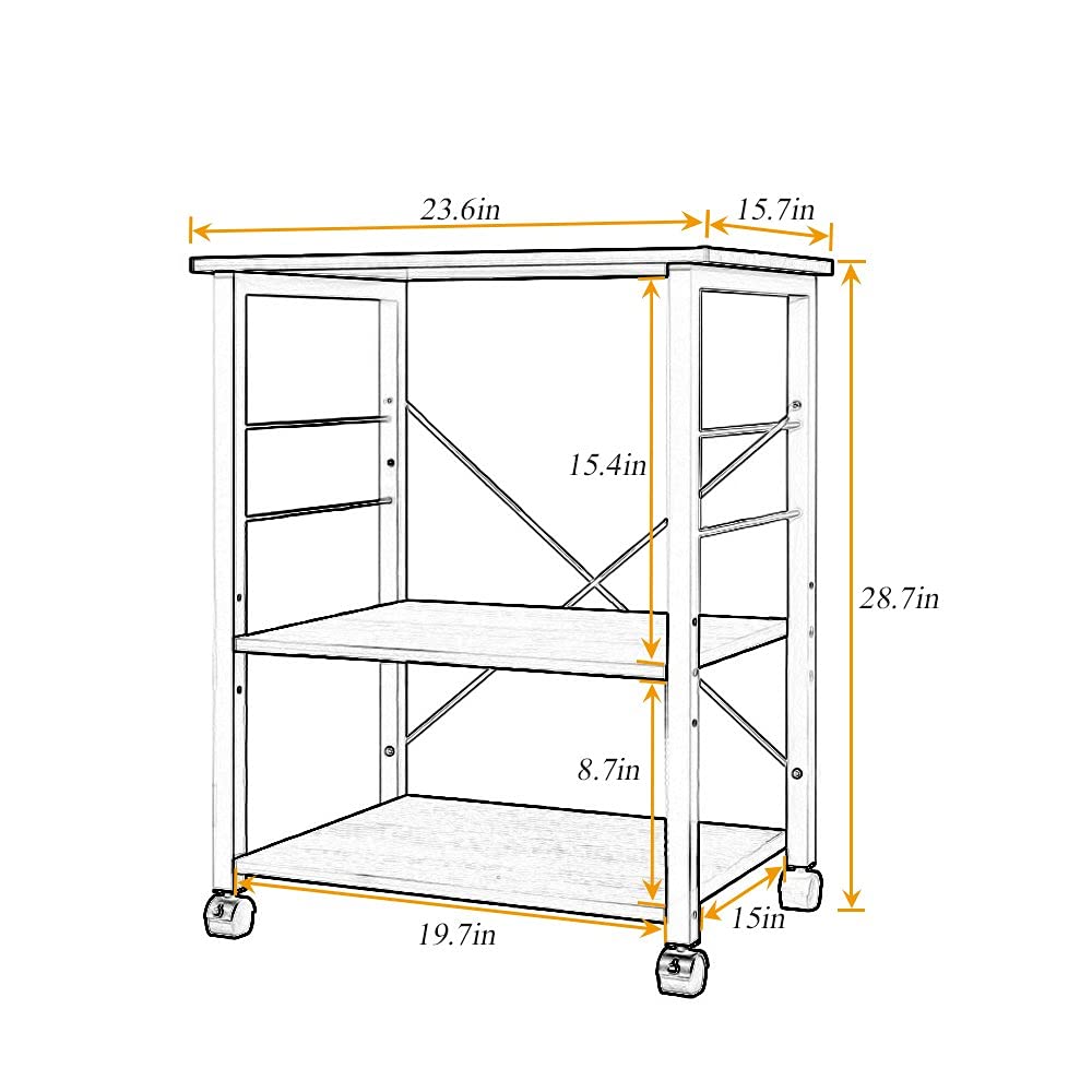 24 Inch Rolling Bakers Rack with Wheels - Microwave Stand & Coffee Station Cart for Small Kitchens - Storage Shelves Organizer for Home, Office or Dorm Use - Perfect Space-Saving Kitchen Furniture for Coffee Bars and Food Prep Areas
