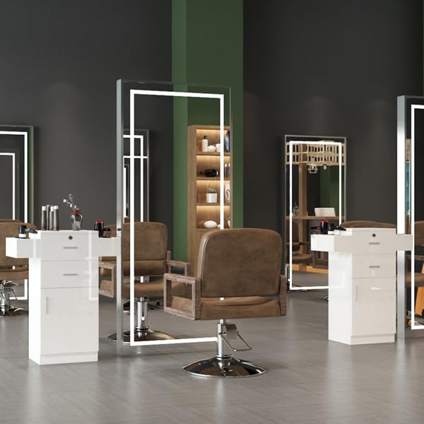 White Salon Storage Cabinet with Drawers - Professional Beauty Salon & Barber Station Equipment - Bathroom & Living Room Storage Organizer - Perfect for Spa, Bedroom, and Home Organization