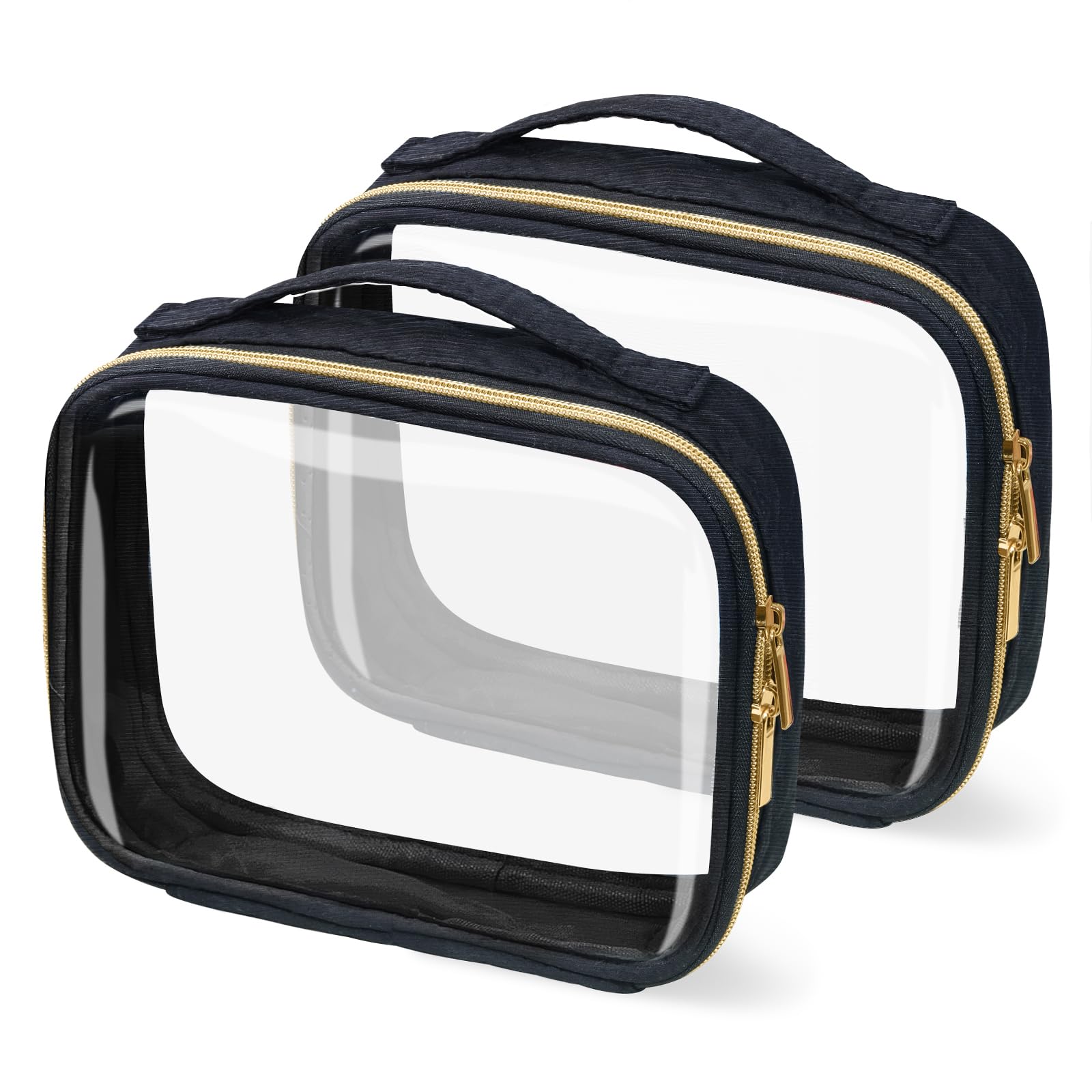 TSA Approved Travel Toiletry Bag 2 Pack - Clear Quart Size Cosmetic & Makeup Bags with Handles for Women & Men - Airline Compliant Carry On Essentials for Airport Security - Perfect for Vacations, Business Trips & Weekend Getaways
