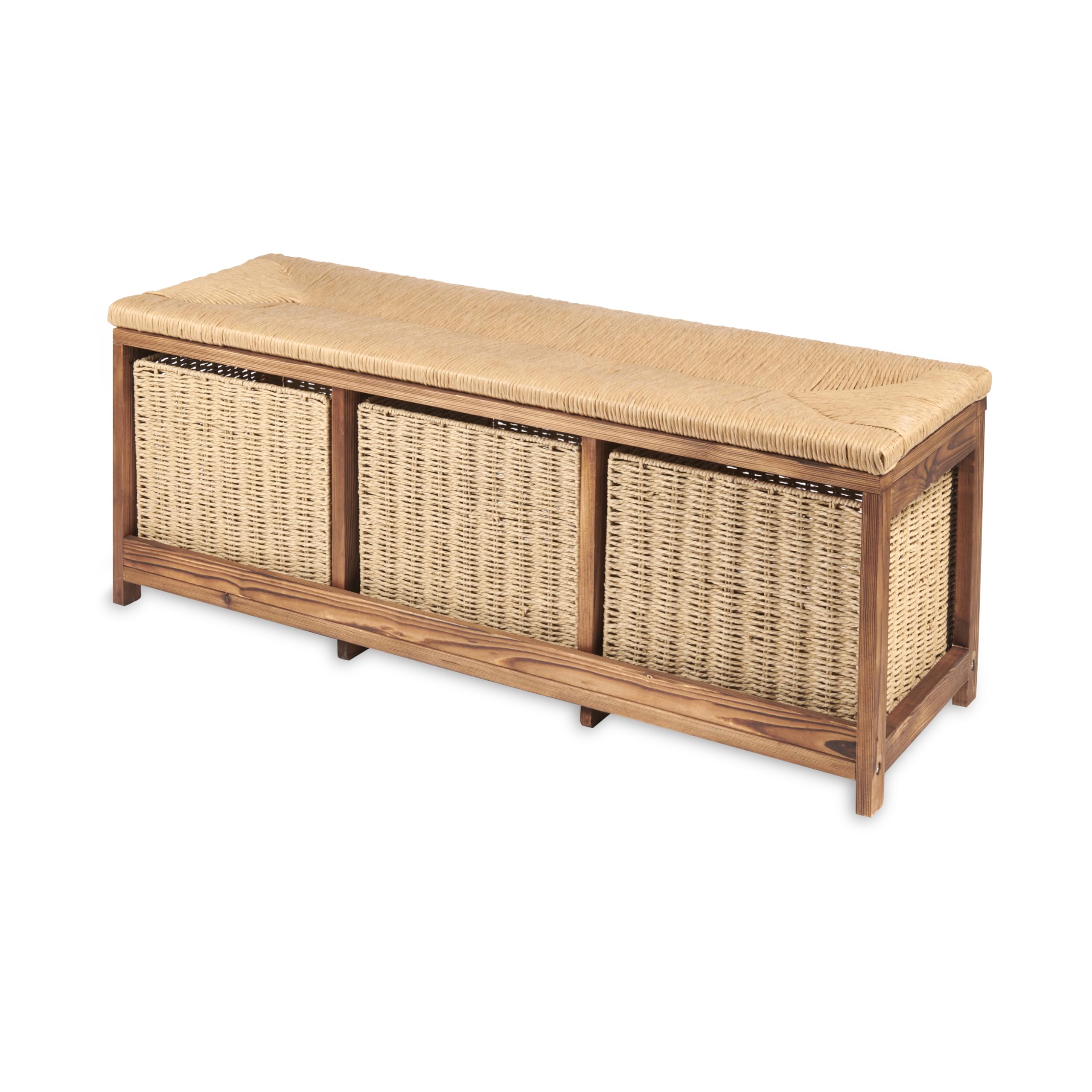 **Badger Basket Kid's Toy Storage Bench with Woven Top & 3 Collapsible Baskets - Light Brown - Perfect for Kids' Room Organization & Playroom Storage**