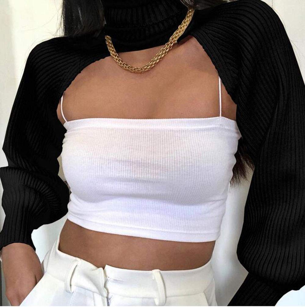 Sexy Women's Turtleneck Long Sleeve Crop Sweater - Backless Chic Cut Out Open Front Cropped Jumper for Party, Date Night & Casual Outfits