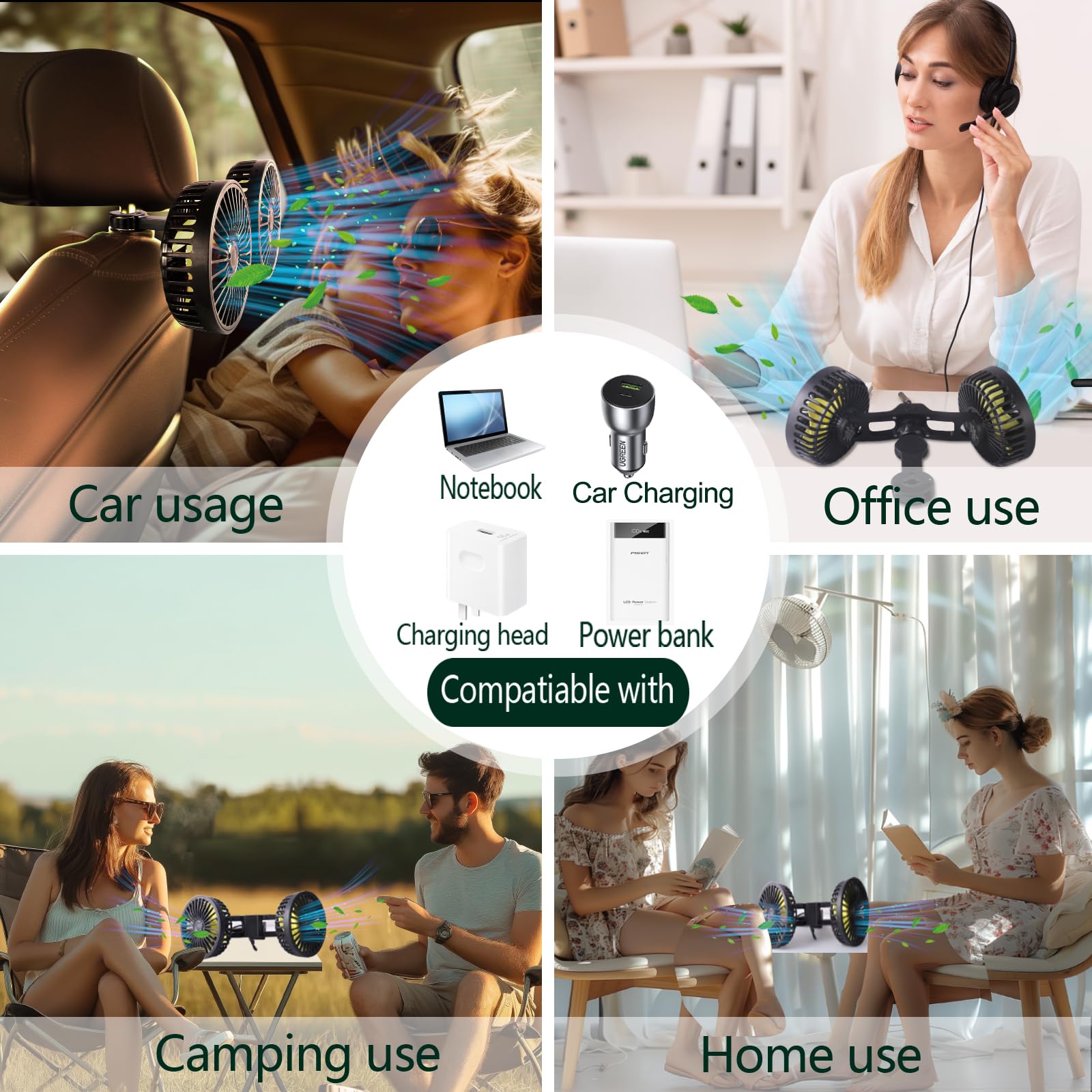 Dual Head USB Car Backseat Fan for Kids - Keep Cool on Road Trips