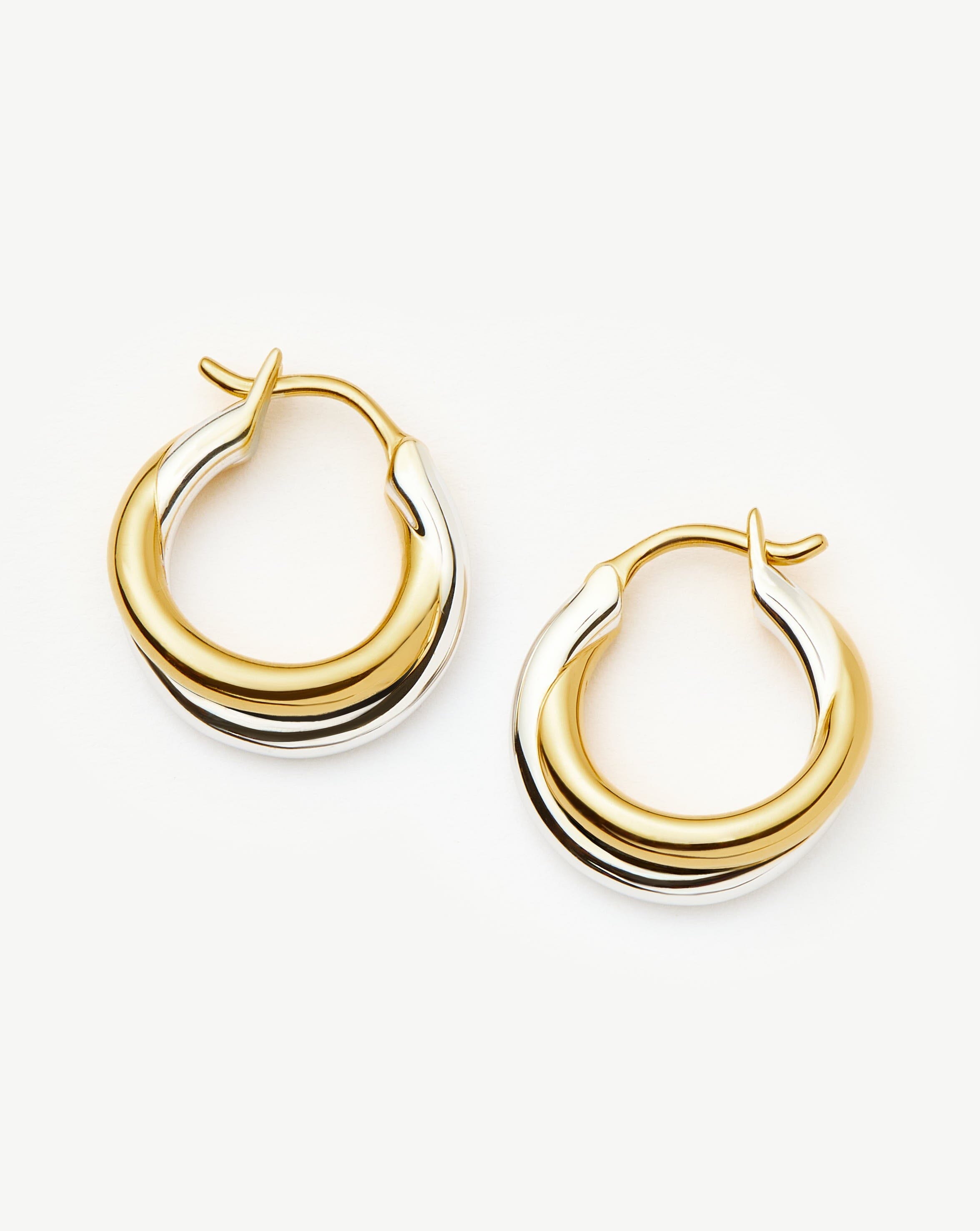 Lucy Williams Chunky Entwine Small Hoop Earrings | Mixed Metal Gold & Silver | Boho Chic Jewelry for Women | Perfect for Everyday Wear, Date Night & Special Occasions