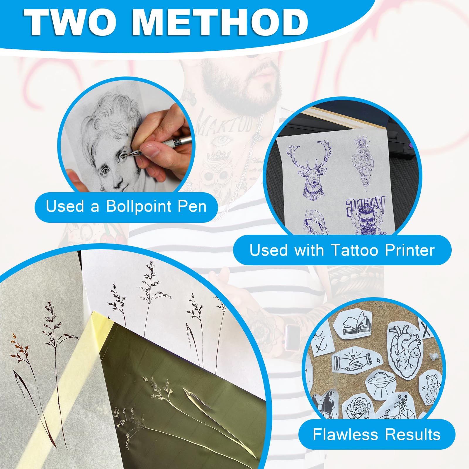Emalla INKDOT Tattoo Transfer Paper - 100 Sheets Premium 4-Layer Thermal Stencil Paper for Tattoo Artists, 8.27