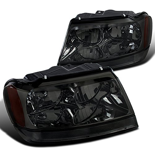 Smoke Headlights with Amber Reflector Signal Bar Compatible with 1999-2004 Jeep Grand Cherokee - Upgrade Your Off-Road or Night Driving Style