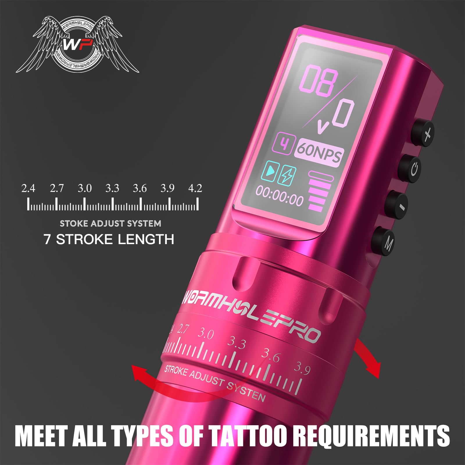 VIRGO Wireless Tattoo Machine - 7 Adjustable Strokes, Coreless Motor, 1800mAh Battery, Digital LED Display - Professional Tattoo Pen for Artists (CHKP15-A) - Perfect for Studio Work & Mobile Tattooing