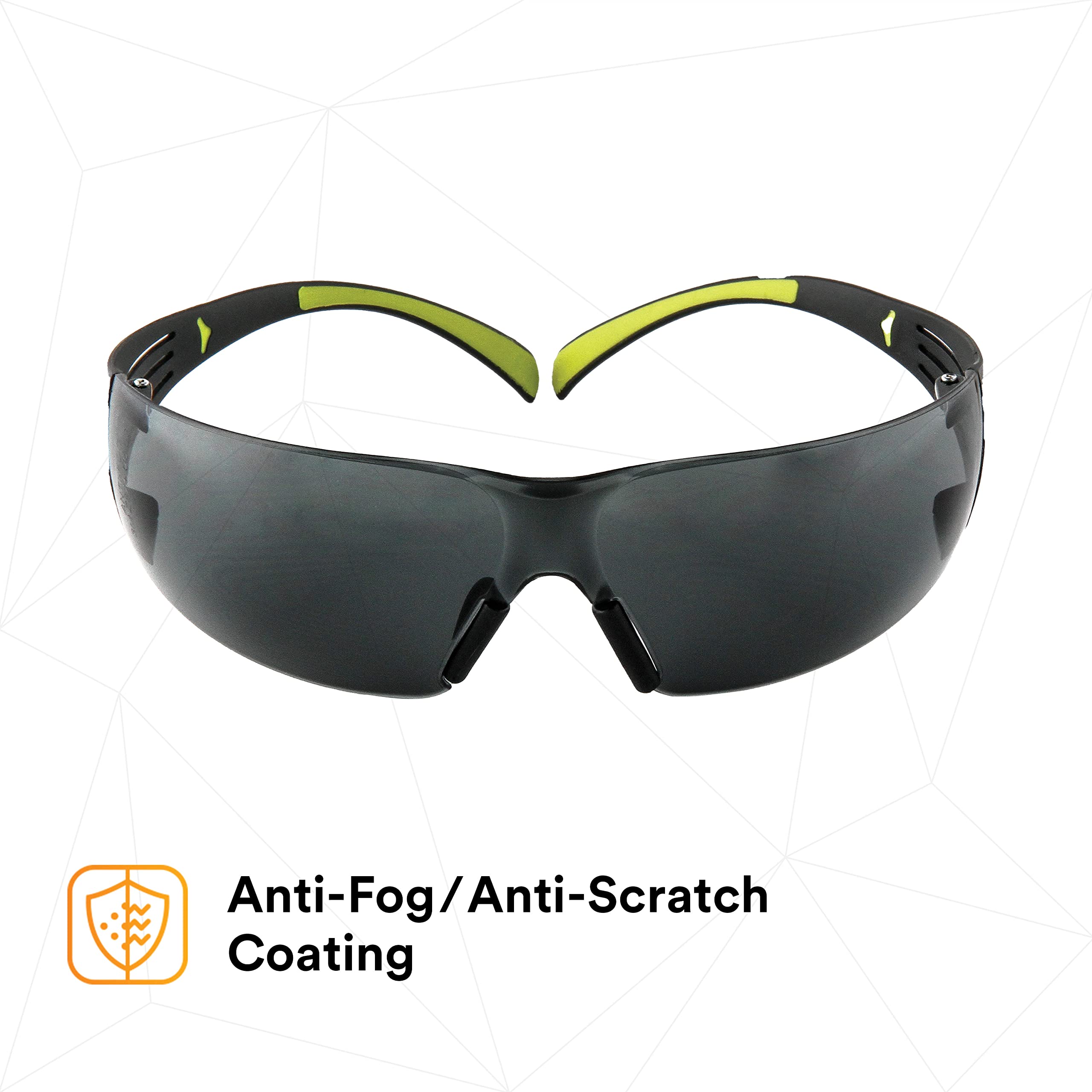 3M SecureFit 400 Series Safety Glasses - Anti-Fog & Anti-Scratch Lens, Dual-Injected Temples, Soft Nose Bridge - Pack of 20 (Gray Lens, Black/Green Frame) - Perfect for Construction, Woodworking, Lab Work & DIY Projects