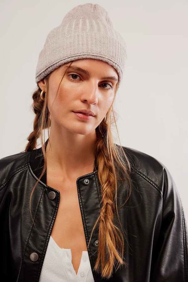 Slouchy Ribbed Cuffed Beanie for Women - Soft Winter Knit Hat with Fold Over Brim - Cozy Casual Outfit Accessory for Cold Weather, Snow Days & Outdoor Activities