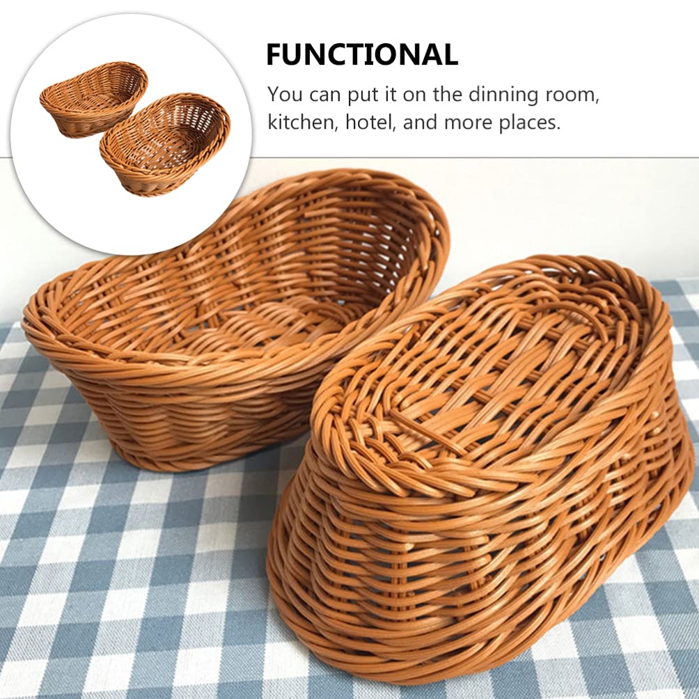 DOITOOL 2-Pack Woven Bread Baskets - Brown Poly Wicker Serving Baskets for Bread, Fruits & Vegetables | Rustic Kitchen & Restaurant Display | Perfect for Home, Dining, Outdoor Picnics & Farmhouse Decor