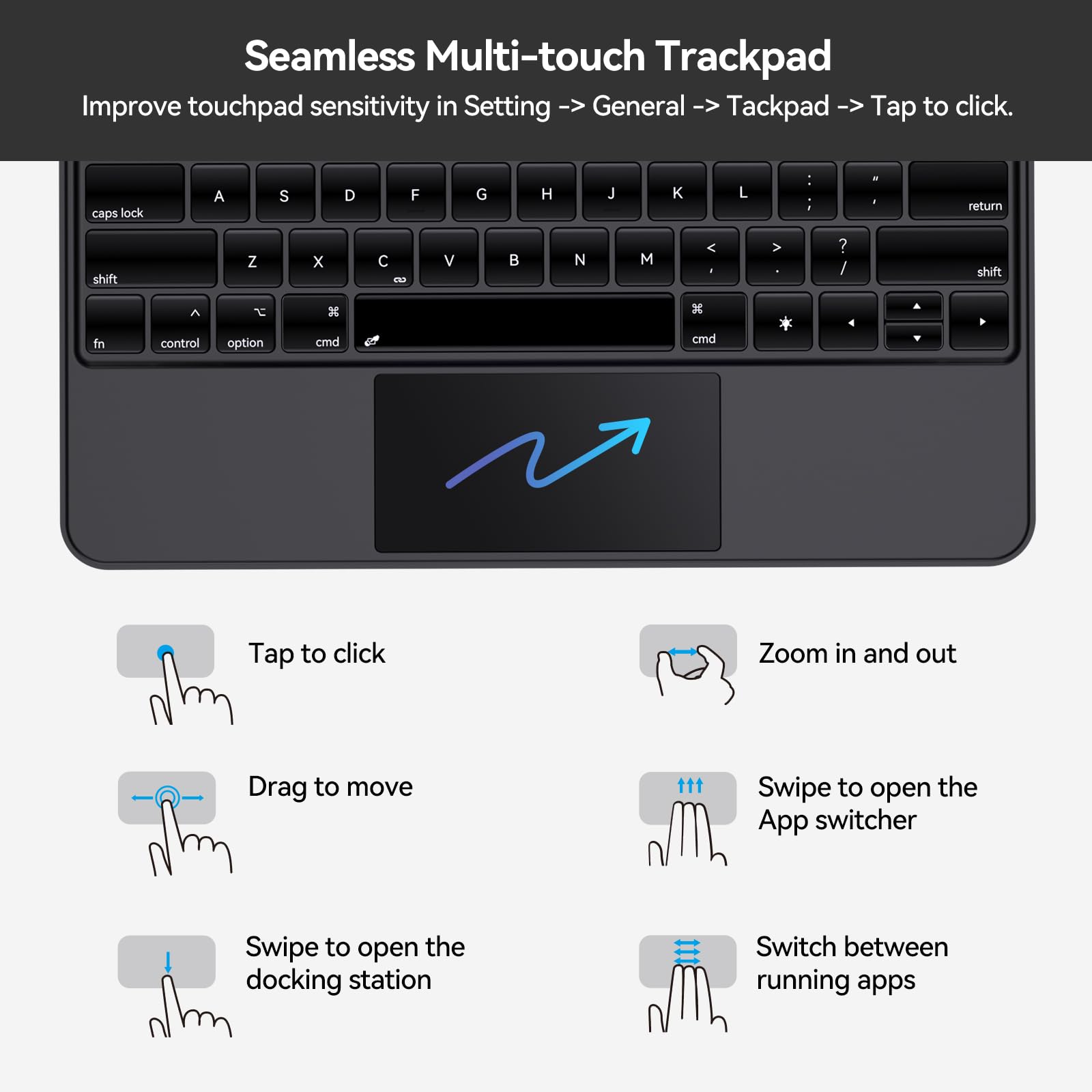 AUSDOM Wireless Bluetooth Keyboard Case for iPad Air 13 (M2) & iPad Pro 12.9 (6th/5th/4th/3rd Gen) - Magnetic Floating Backlit Keyboard with Multi-Touch Trackpad, Rechargeable, Black | Perfect for Work, Study & Travel