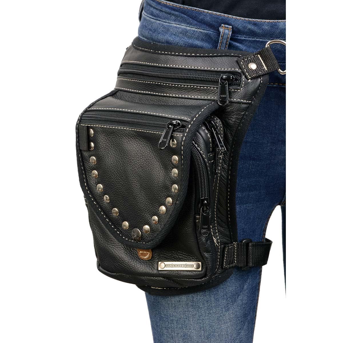 Milwaukee Leather MP8882 Concealed Carry Thigh Holster Bag - Black Leather Gun Holster with Adjustable Waist Belt for Pistol & Accessories - Perfect for Hiking, Hunting & Outdoor Activities