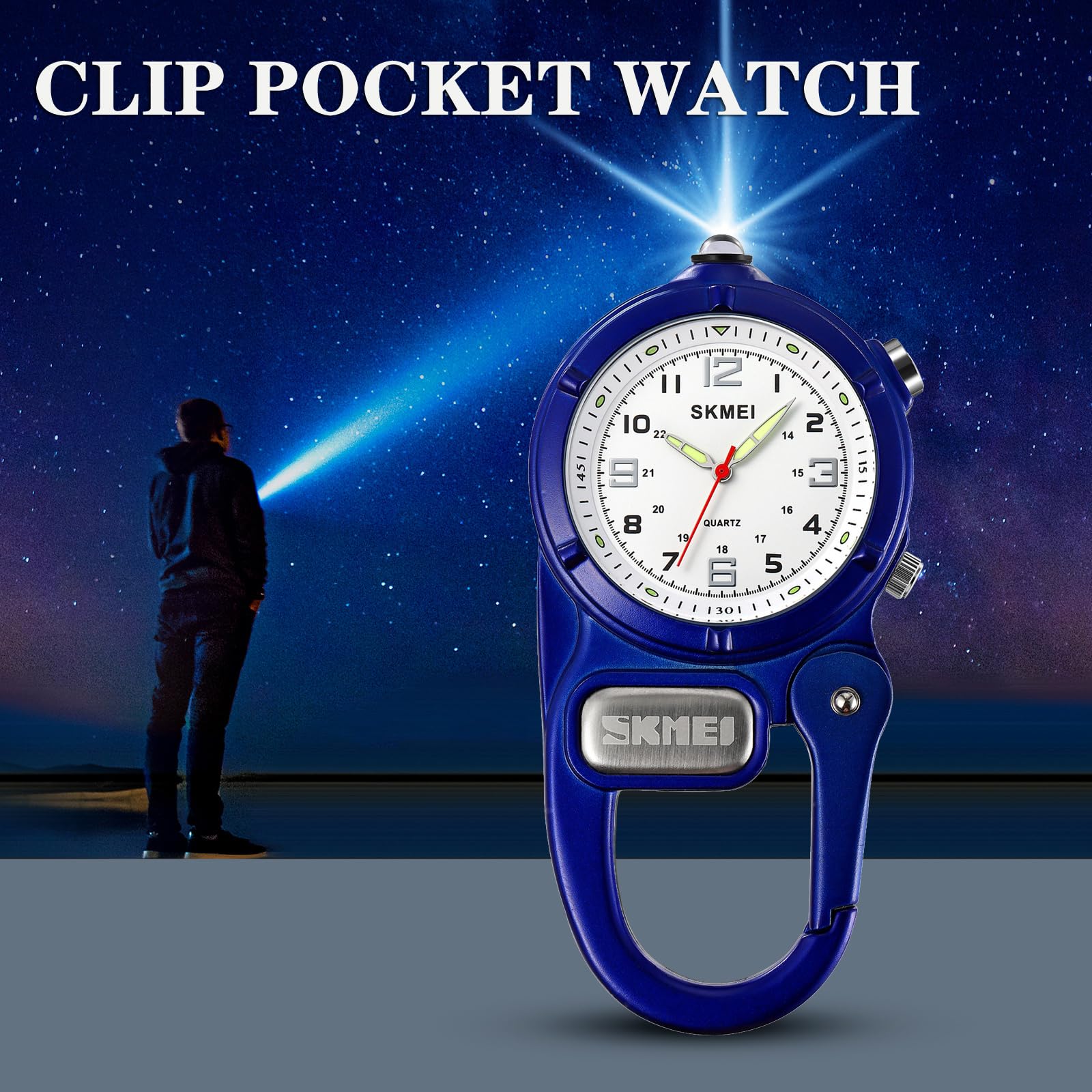Clip On Carabiner Watch with Flashlight & Second Hand - Unisex Pocket Watch for Nursing, Backpack, Belt - Portable Outdoor Watch for Field Work, Climbing, Hiking & Sports Activities | Perfect for Adventurers, Nurses & Outdoor Enthusiasts