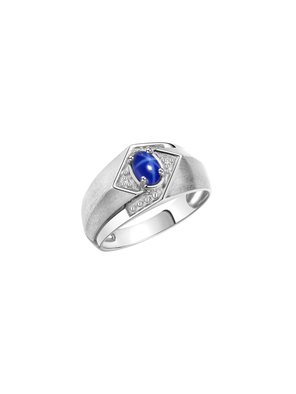 RYLOS Sterling Silver Men's Ring with 6X4MM Oval Blue Star Sapphire & Genuine Diamonds - Birthstone Jewelry for Men, Wedding Band, Anniversary Gift, Everyday Fashion Accessory
