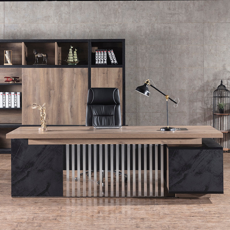 DAXTON Executive Desk with Left Return 2.4M - Warm Oak & Black Finish - Modern Office Furniture for Home & Business Workspaces