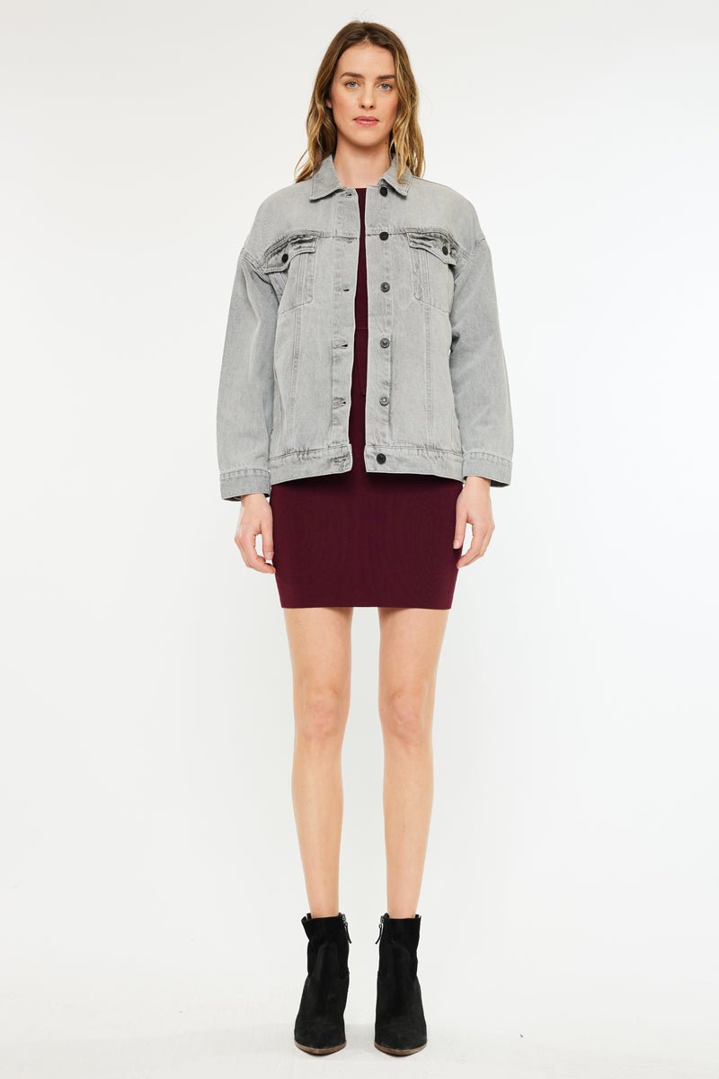 Aaliyah Oversized Denim Jacket for Women - Vintage Distressed Light Blue Denim Jacket with Button Front & Long Sleeves - Perfect for Casual Outfits, Streetwear & Layering in Fall & Spring