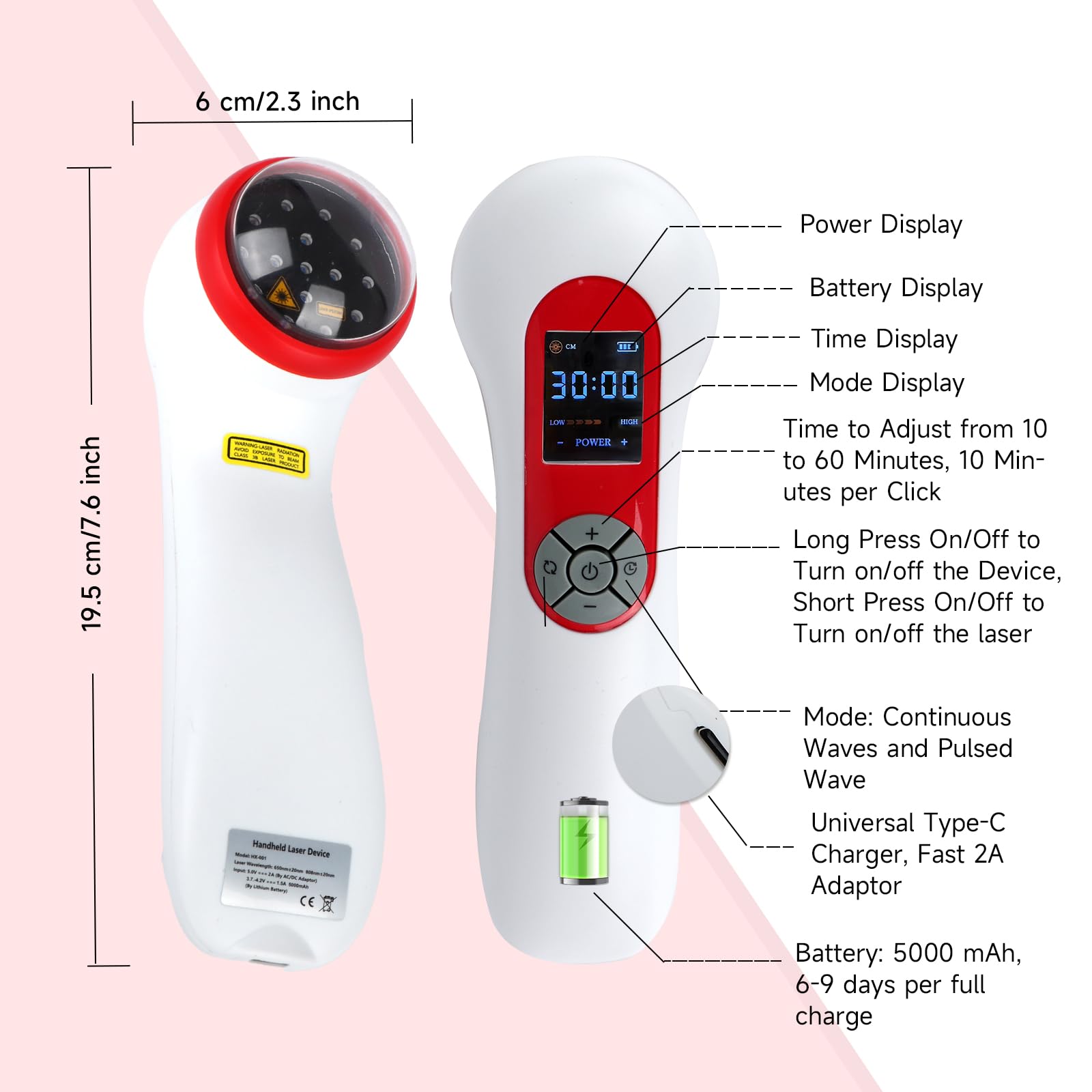 Professional 5000mAh Portable Cold Laser Therapy Device for Dogs & Horses - 808nm & 650nm Dual Wavelength Infrared Light Therapy - Vet-Approved LLLT Machine for Pain Relief, Muscle Relaxation & Healing - Perfect for Home Use, Joint Care & Post-Surgery Recovery