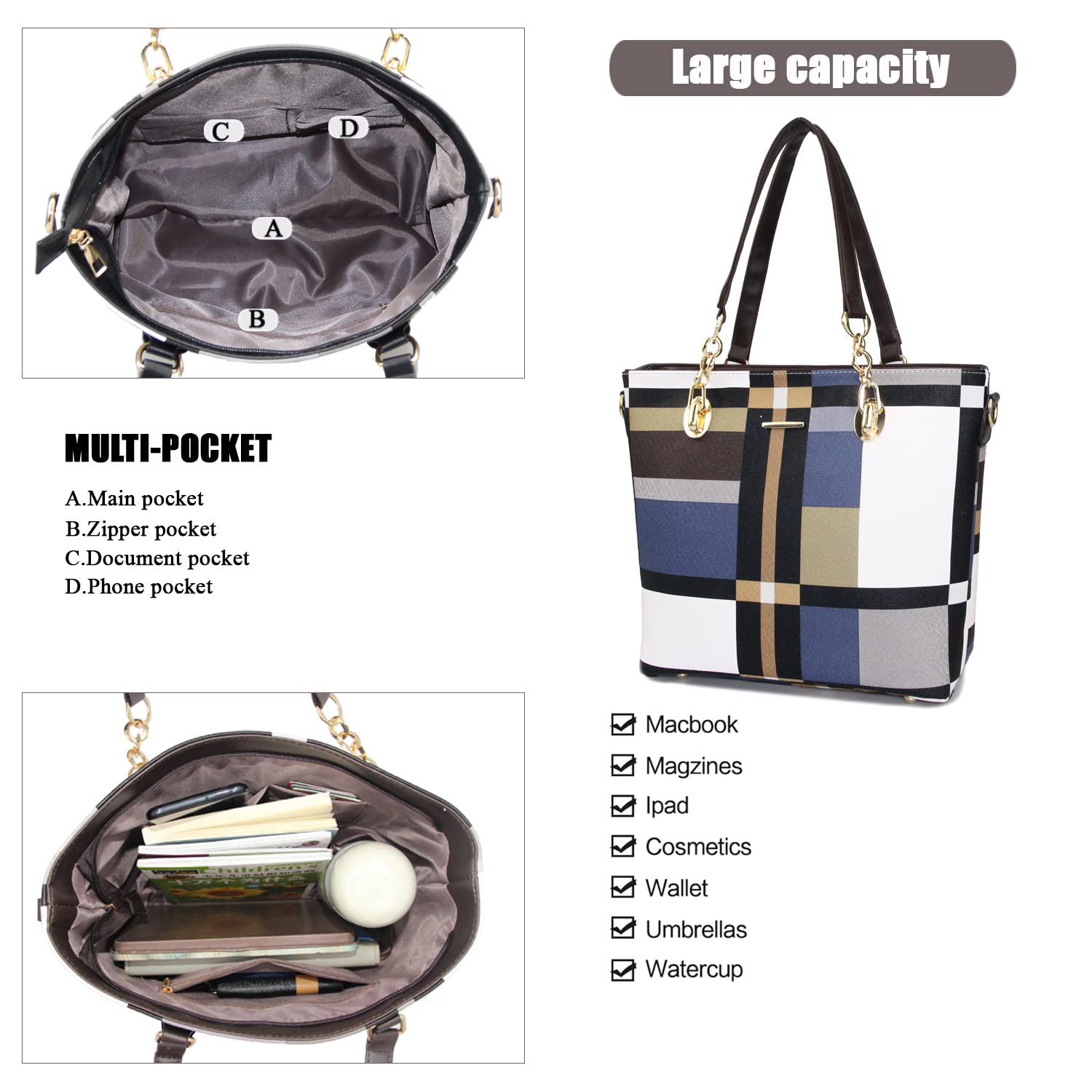Stylish Women's Synthetic Leather Handbags Set - 6pcs Tote, Crossbody & Satchel Purses for Work, Travel & Everyday Use | Fashionable & Durable Accessories