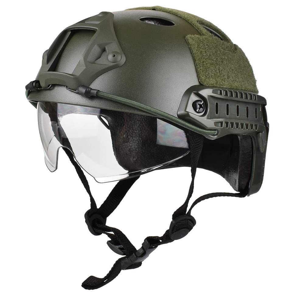 Tactical Airsoft Helmet - Fast PJ Style with Goggles, NVG Mount & Side Rails for Airsoft, Paintball, Military Simulation & Outdoor Combat Training