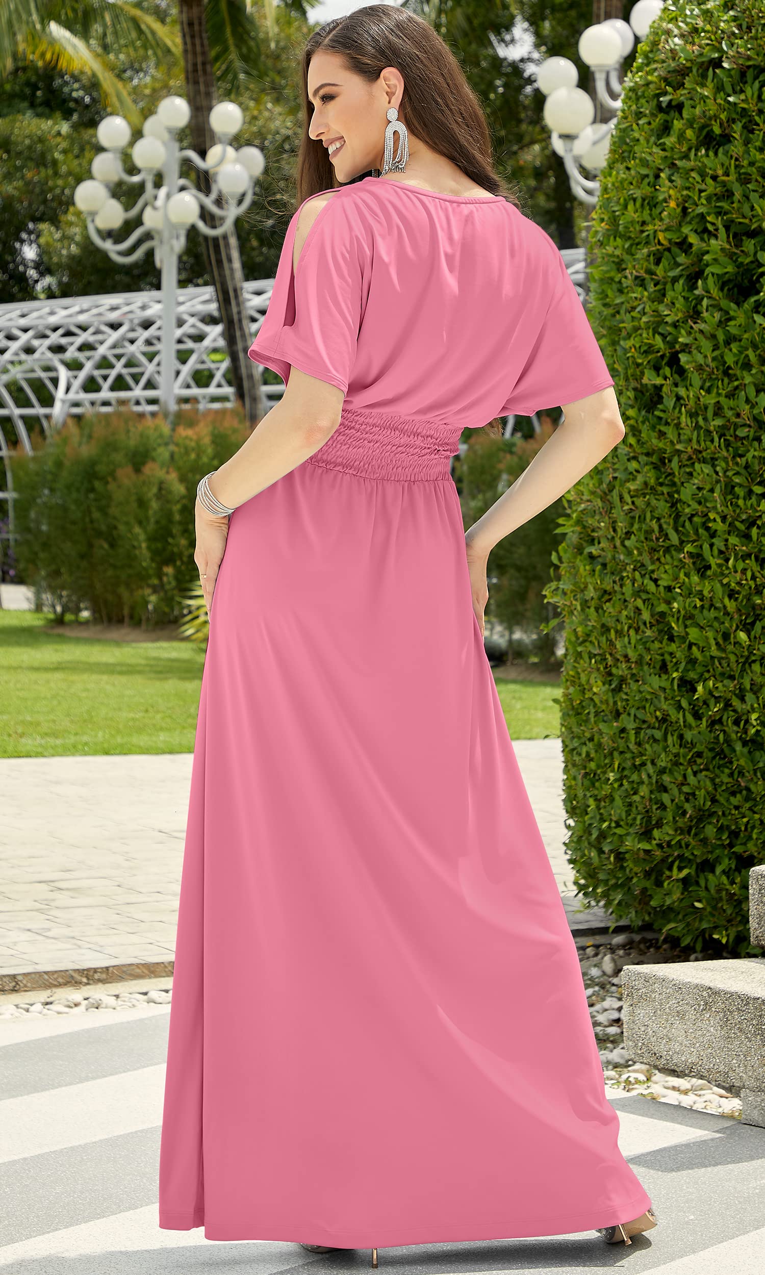 Elegant Women's Split Sleeve Smocked Cocktail Maxi Dress for Evening Parties, Weddings & Special Occasions