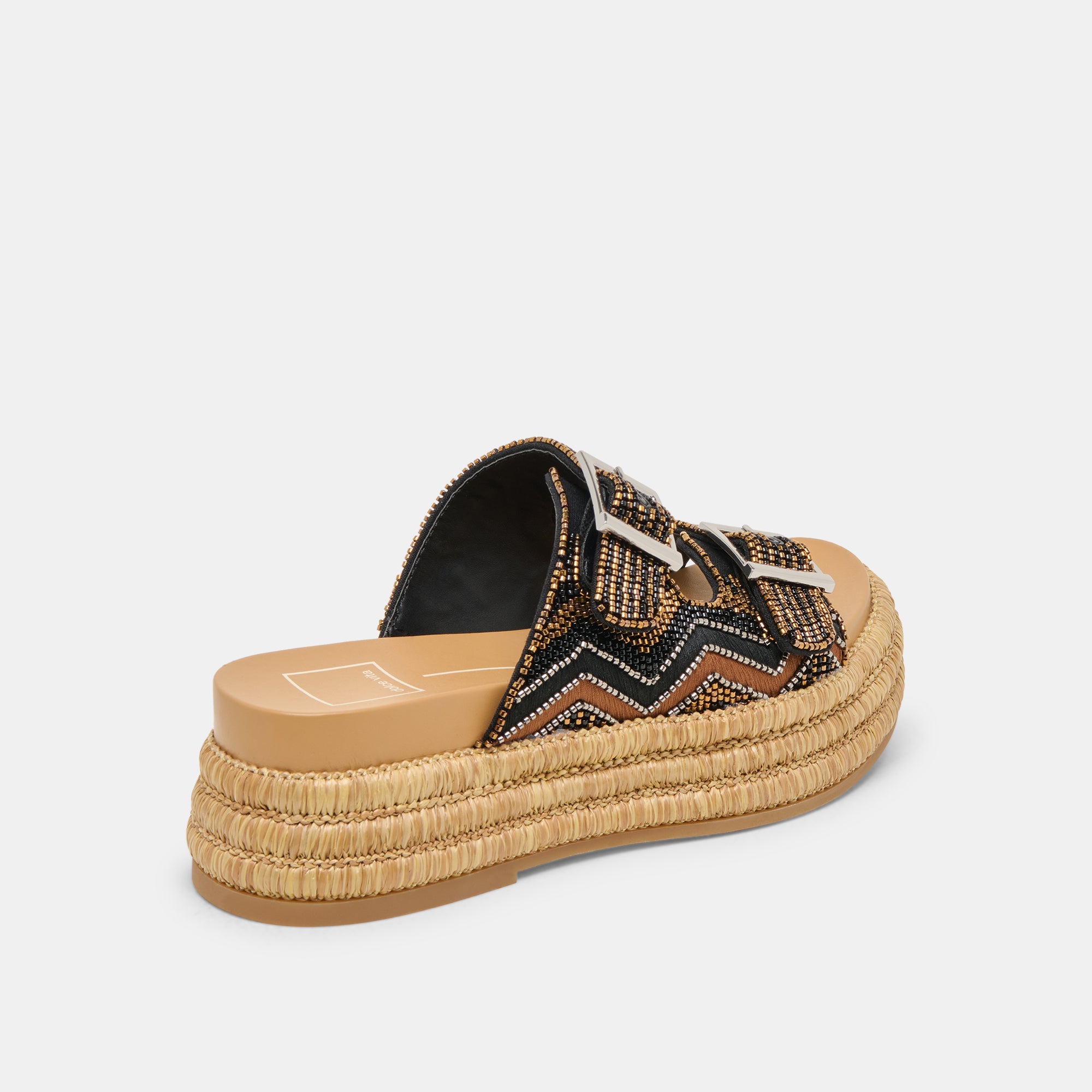 WIXIE Women's Beaded Sandals - Black Multi-Colored Bohemian Style Flat Sandals for Summer, Beach, and Casual Outings