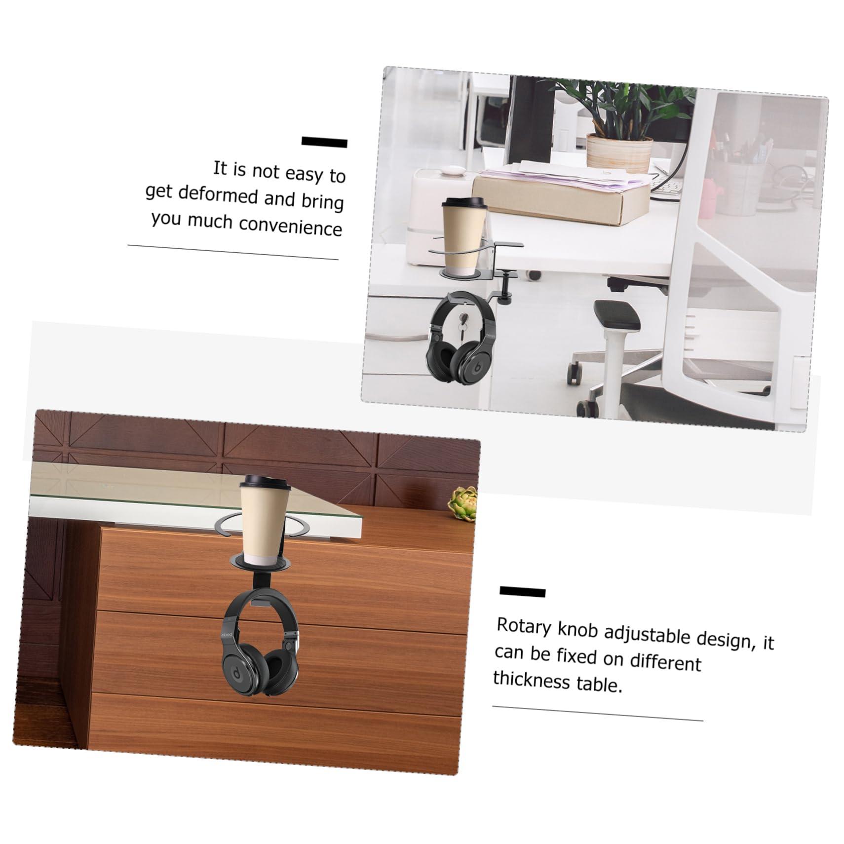 Premium Aluminum Alloy Headphone Stand with Clamp - Universal Headphone Holder for Desk, Computer, Gaming Setup & Office Organization - Perfect for Headphones, Earphones & Drink Storage