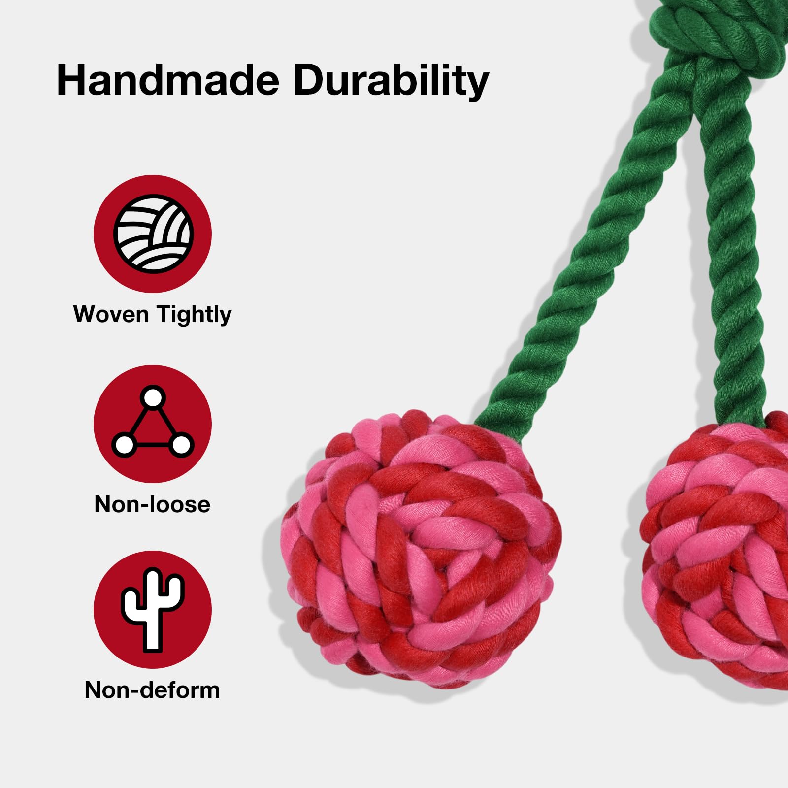 VETRESKA Durable Dog Rope Toys for Large Breed Dogs - Heavy Duty Tug of War Chew Toy with Ergonomic Handle for Puppy Training, Teething Relief & Interactive Play | Perfect for Outdoor Activities, Indoor Games & Holiday Gifts (Cherry Red)