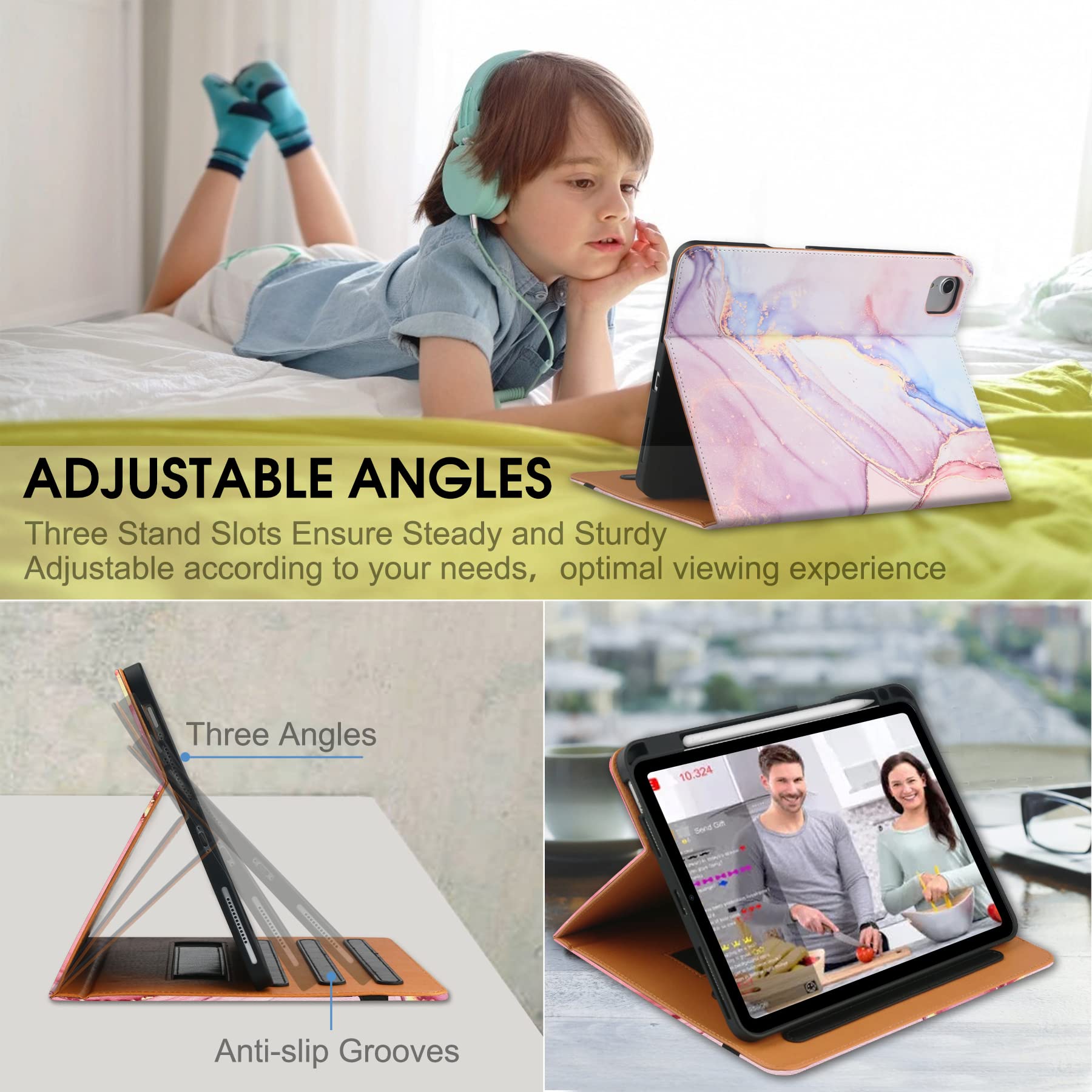 Premium iPad Air 5th/4th Gen Case (2022/2020) - 10.9 Inch Protective Cover with Built-in Apple Pencil Holder, Hand Strap, Auto Sleep/Wake & Multi-Angle Stand - Perfect for Work, Study & Travel - Pink Cloud Design