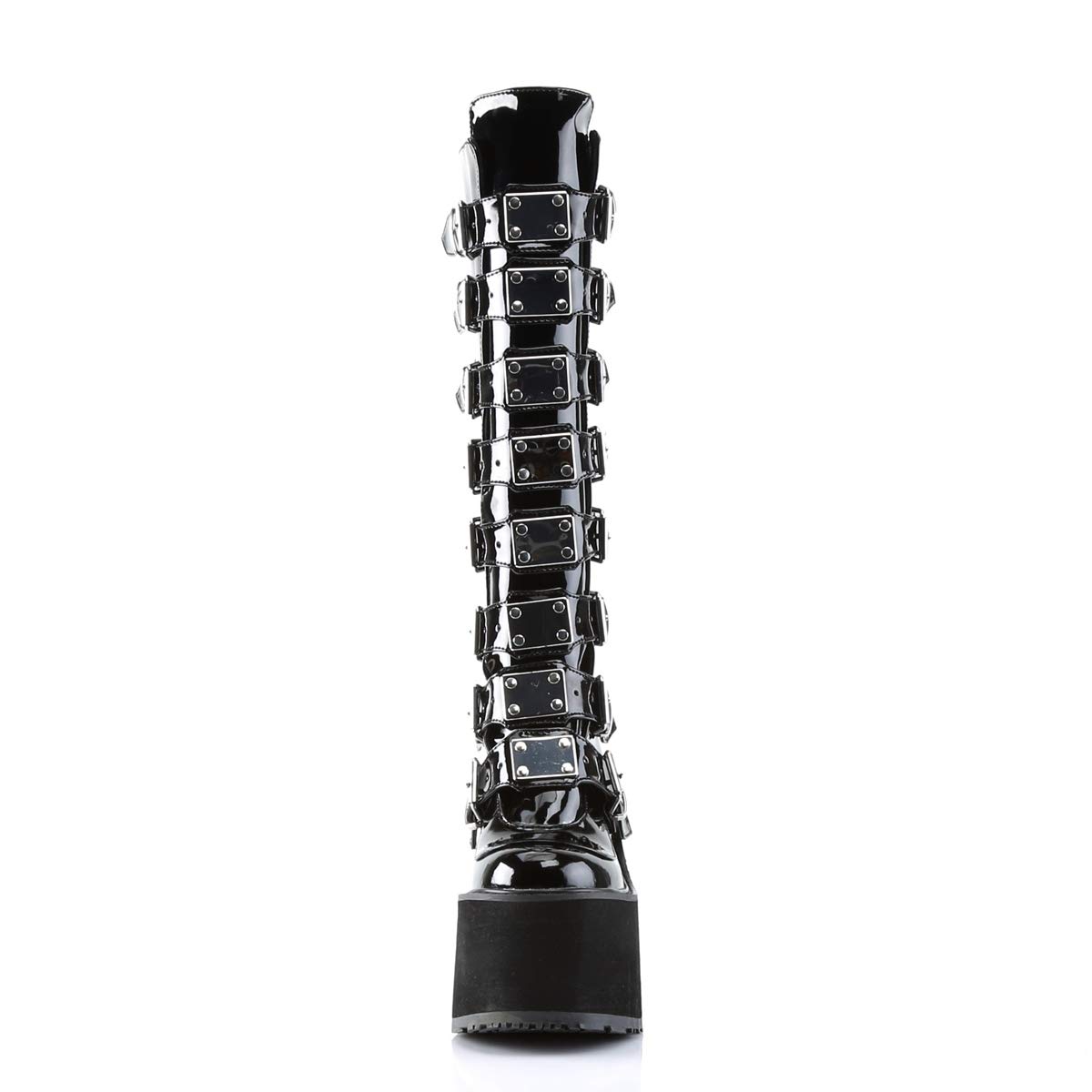 Demonic Women's 5.5 Inch Chunky Heel Knee High Platform Boots with Metal Plates - Black Size 8 | Gothic Fashion, Punk Outfits & Nightclub Wear