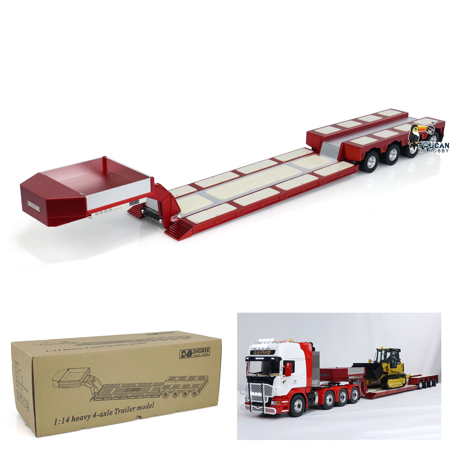1/14 Scale DG 999 4 Axles RC Heavy Duty Trailer - CNC Painted Gooseneck Trailer for Remote Controlled Tractor Trucks | Hobby Model Collection | Perfect for RC Construction Site Scenes & Farm Vehicle Displays