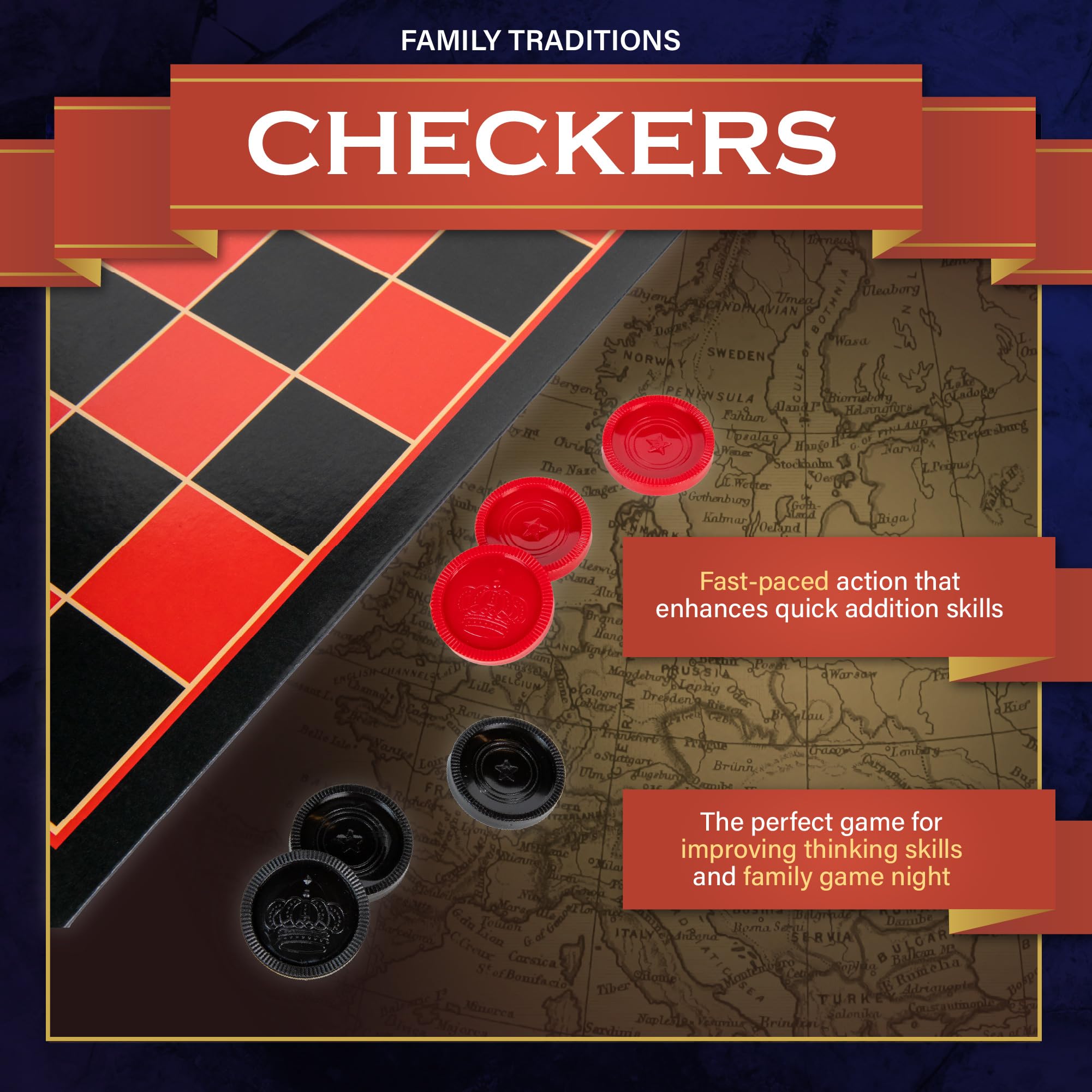 Continuum Games Checkers - Classic Family Board Game for Kids & Adults Ages 6-99 Years | Perfect for Family Game Nights, Birthday Gifts & Indoor Entertainment