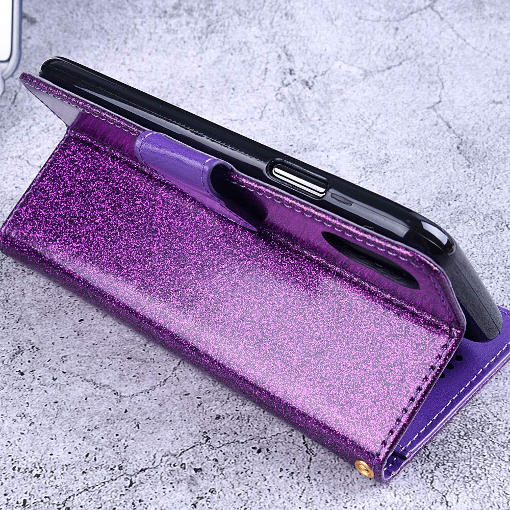ASUWISH Samsung Galaxy S6 Edge Case with Tempered Glass Screen Protector - Wallet Phone Cover with Card Holder & Kickstand | Glitter Purple Protective Case for Galaxy S6 Edge/6S/6/6 Edge | Perfect for Daily Use, Travel & Hands-Free Viewing