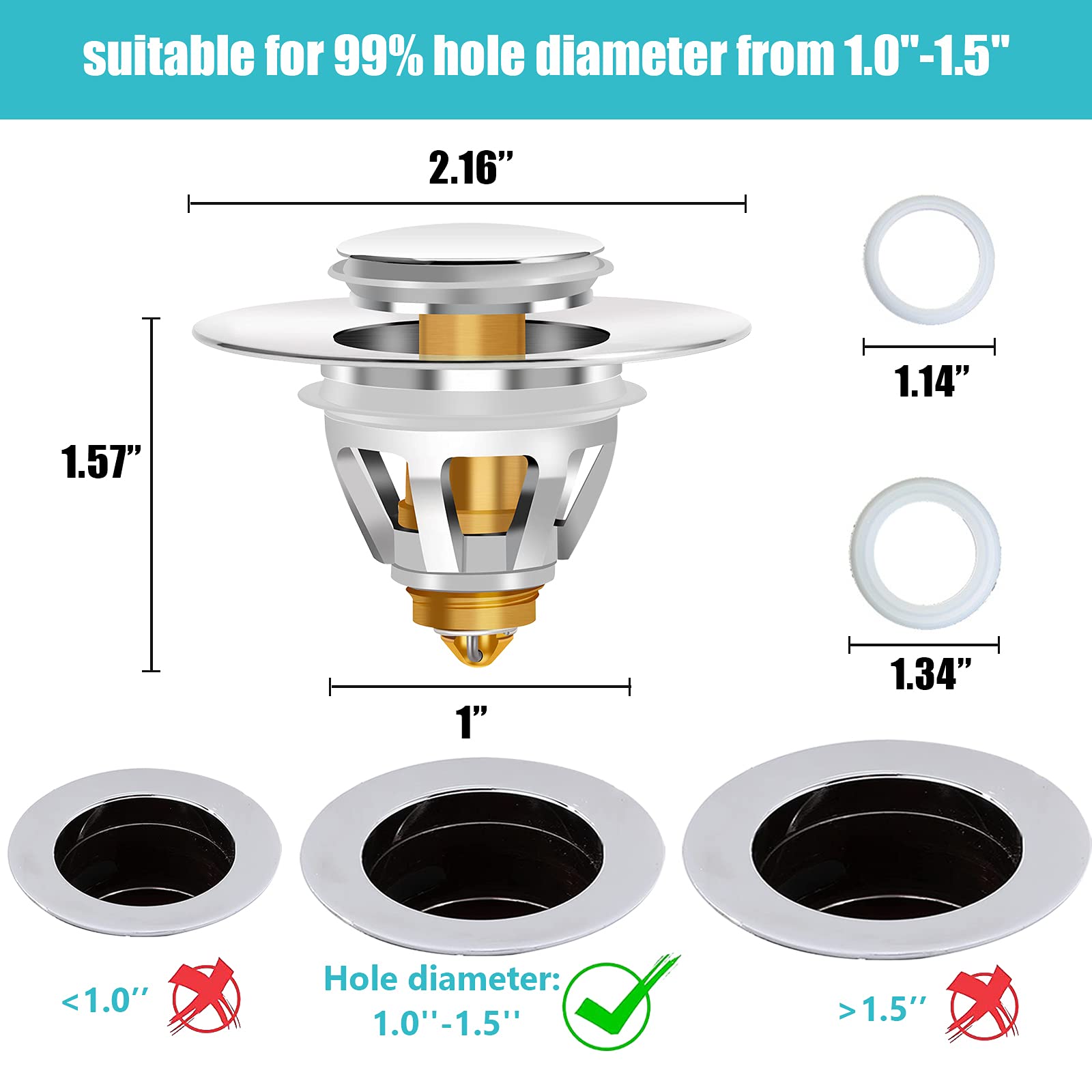Premium Pop-Up Bathroom Sink Stopper & Drain Strainer - Universal Fit for 1.0''-1.5'' US Standard Sink Drains (S-1) - Perfect for Bathroom, Vanity & Guest Room Sinks