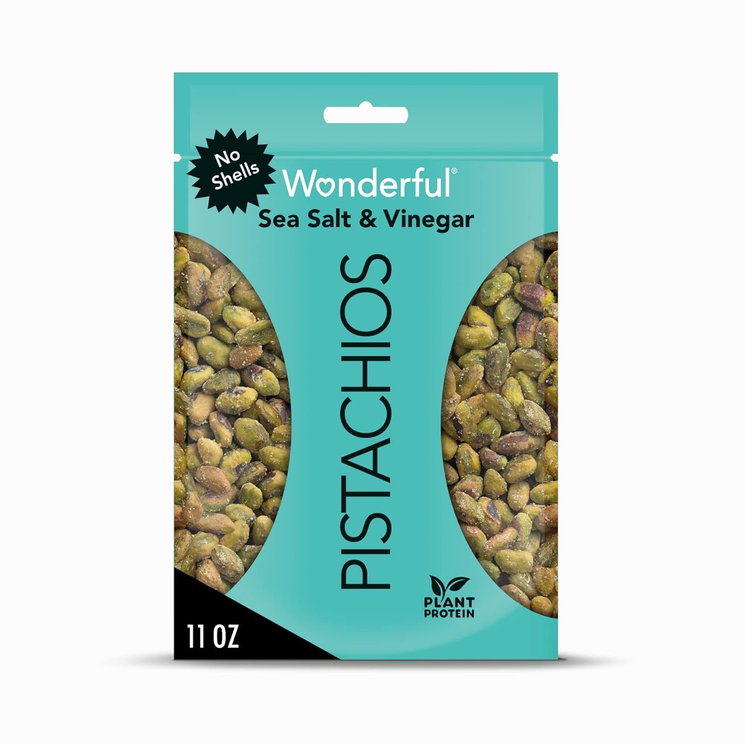Wonderful Pistachios No Shells, Sea Salt & Vinegar Flavored Nuts - 11oz Resealable Bag | High Protein Snack, Gluten Free, Healthy Salty Snacks for Work, Travel & Movie Nights