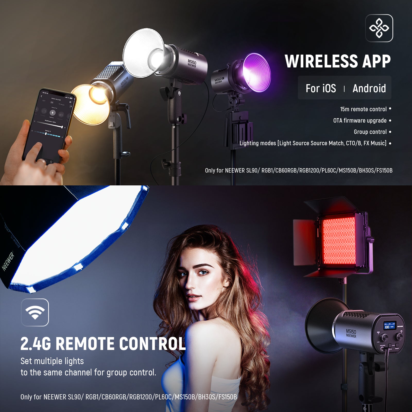 NEEWER MS150 130W Mini COB LED Video Light with Adjustable Brightness & Color Temperature - Perfect for YouTube, Photography, and Studio Lighting