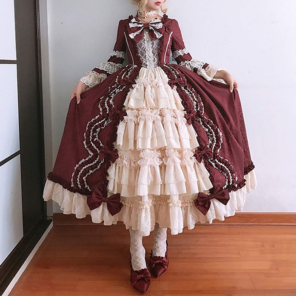 Vintage Gothic Lolita Dress for Women - Elegant Medieval Cosplay Costume with Lace & Bow Details | Perfect for Halloween, Cosplay, Themed Parties & Gothic Fashion