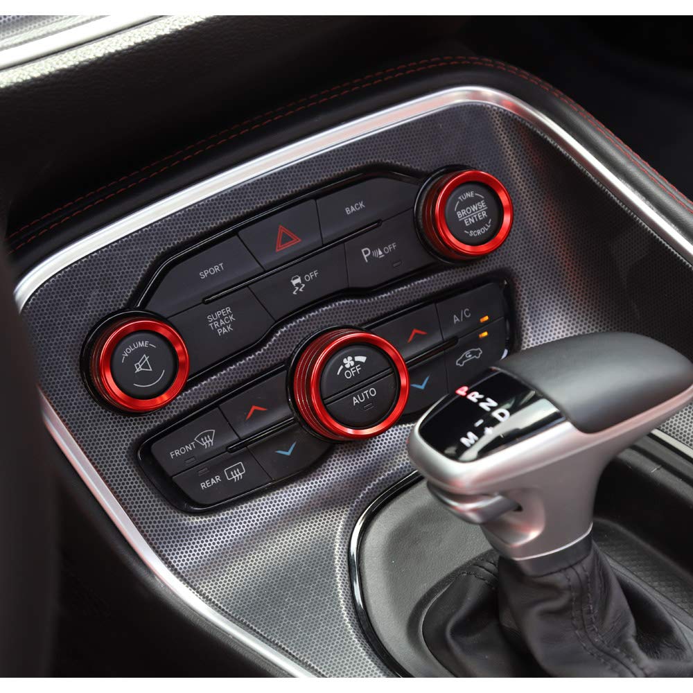 Red Aluminum AC Knobs for 2015-2021 Dodge Challenger/Charger/Chrysler 300 & 2013-2018 Ram - 3pcs AC Control Switch Buttons - Perfect for Car Interior Upgrade & Climate Control Replacement