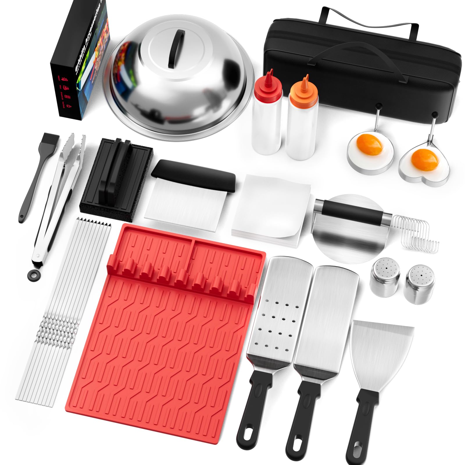 38-Piece Griddle Accessories Kit for Blackstone & Flat Top Grills - Smashed Burger Press, Silicone Grill Mat, Basting Cover & Spatula Set - Perfect for Outdoor Camping, Backyard BBQs & Tailgating Parties