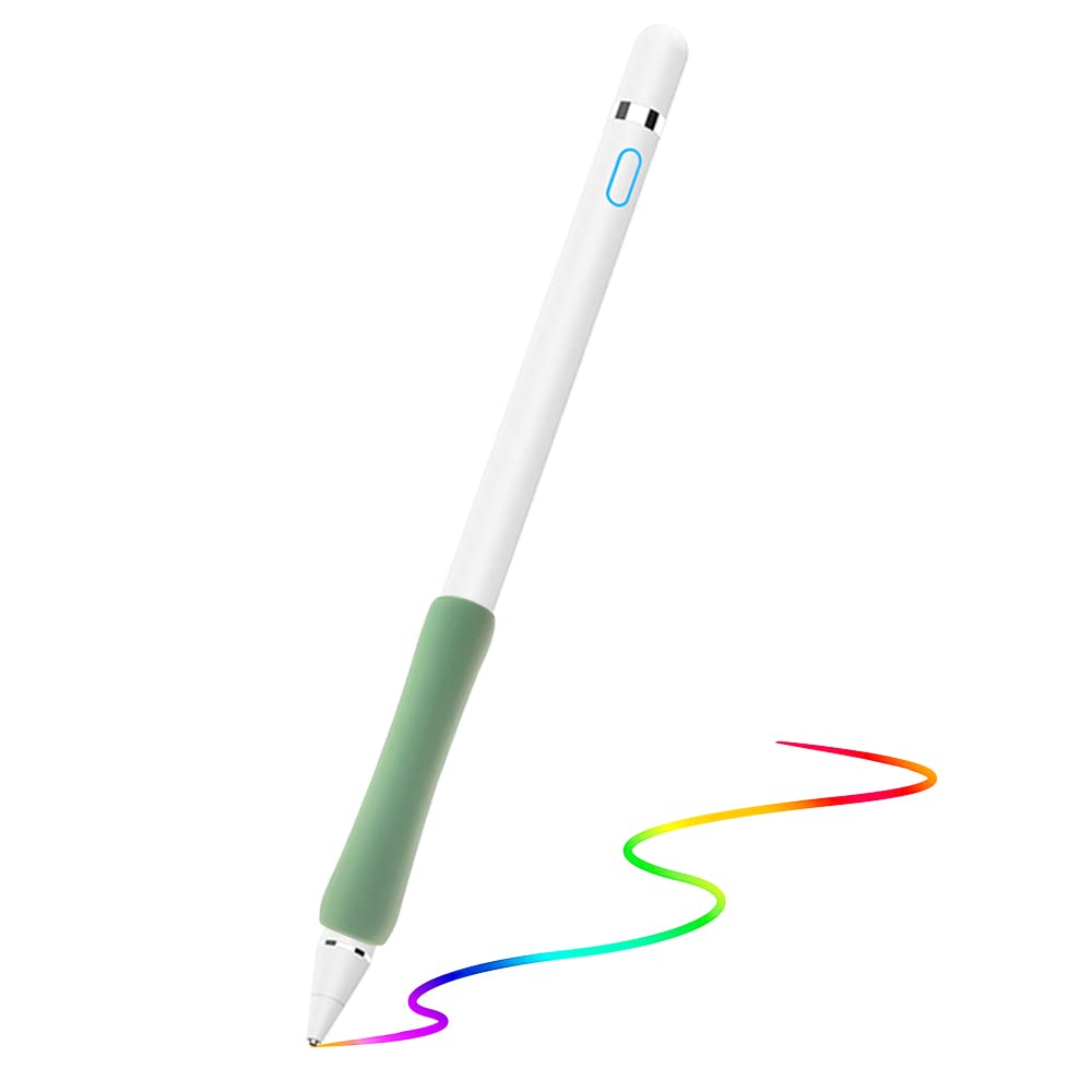 DOGAIN Active Stylus Pen for iPad & Android Tablets - Fine Point Digital Pencil with Green Grip for Drawing, Writing & Note Taking - Compatible with iPhone, Samsung & Most Touch Screens (Perfect for Artists, Students & Office Work)