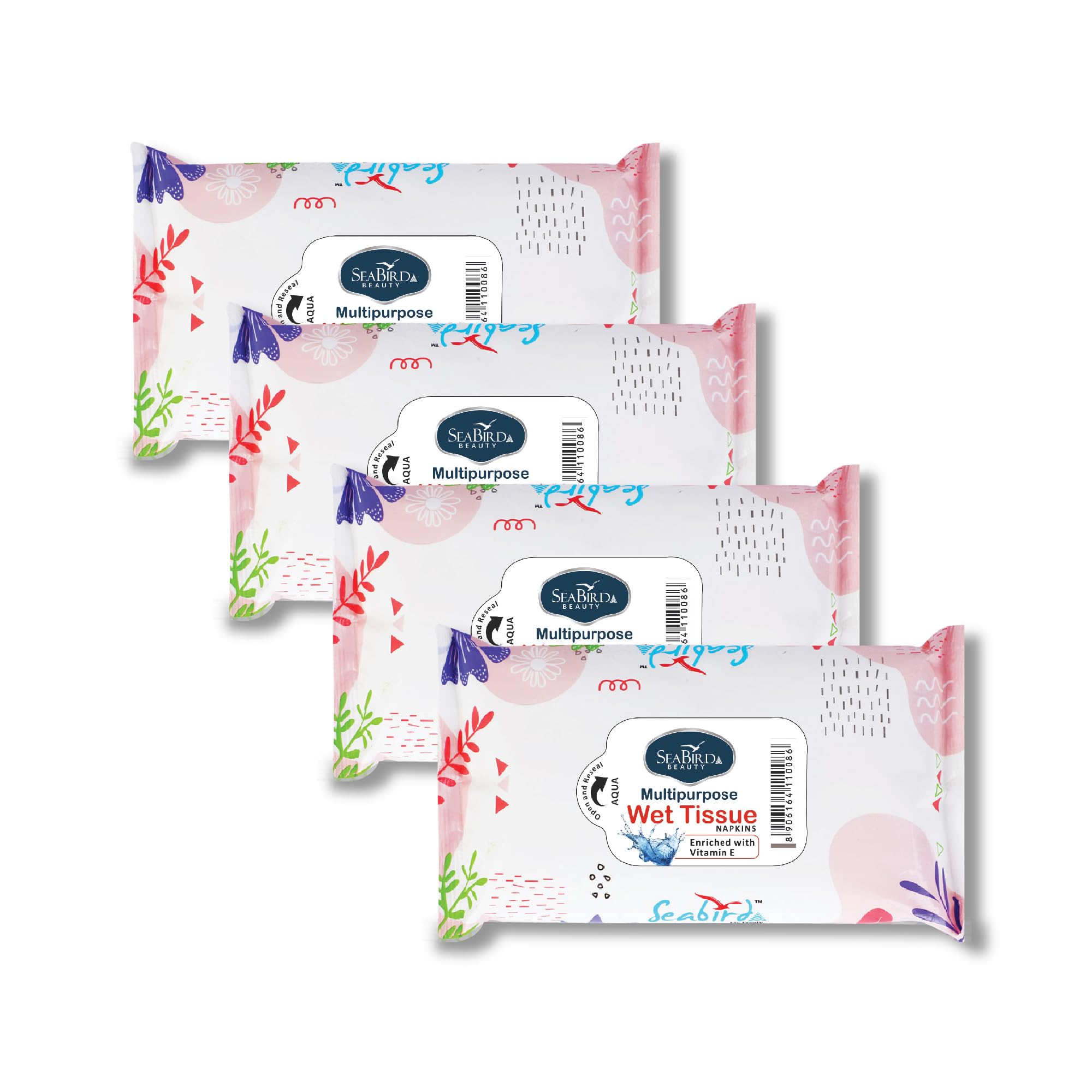 **Seabird Antibacterial Refreshing Makeup Remover Wipes for Women | Moisturizing & Soothing Facial Cleansing Tissues for Sensitive Skin – On-the-Go, Travel-Friendly, Daily Use (4-Pack, Aqua Scent)** – Perfect for Gym, Travel, and Quick Refresh After Workout or Long Flights